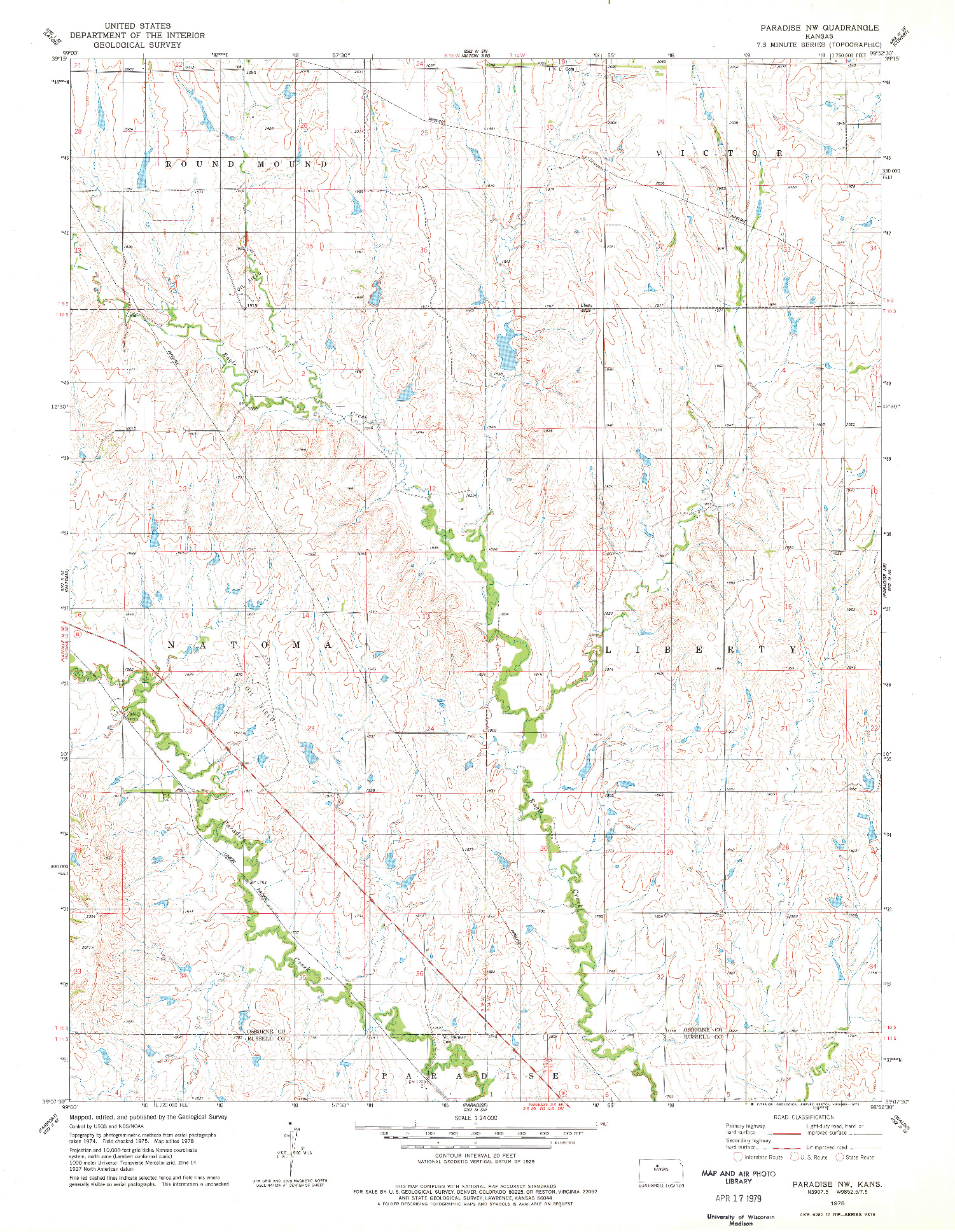 USGS 1:24000-SCALE QUADRANGLE FOR PARADISE NW, KS 1978