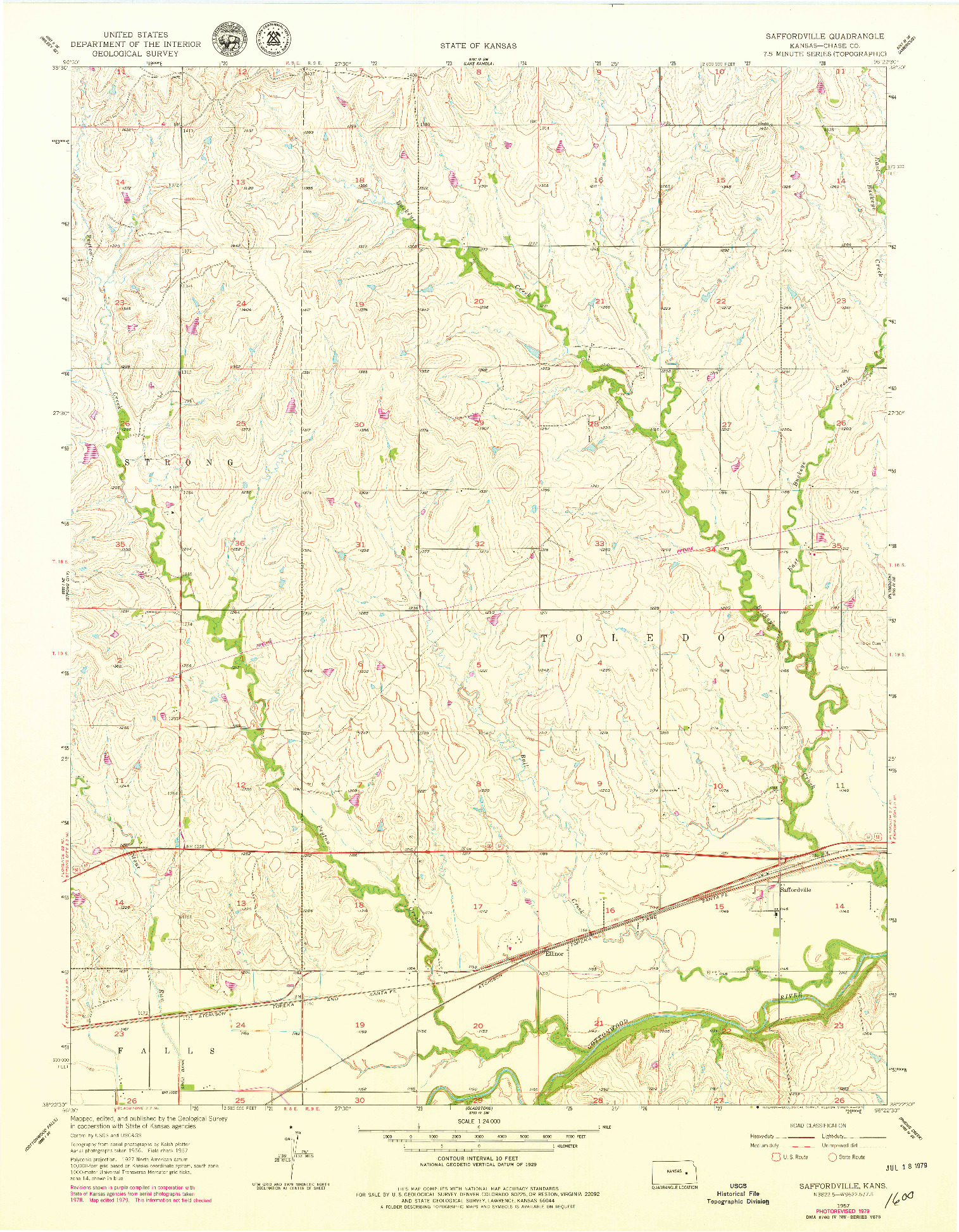 USGS 1:24000-SCALE QUADRANGLE FOR SAFFORDVILLE, KS 1957