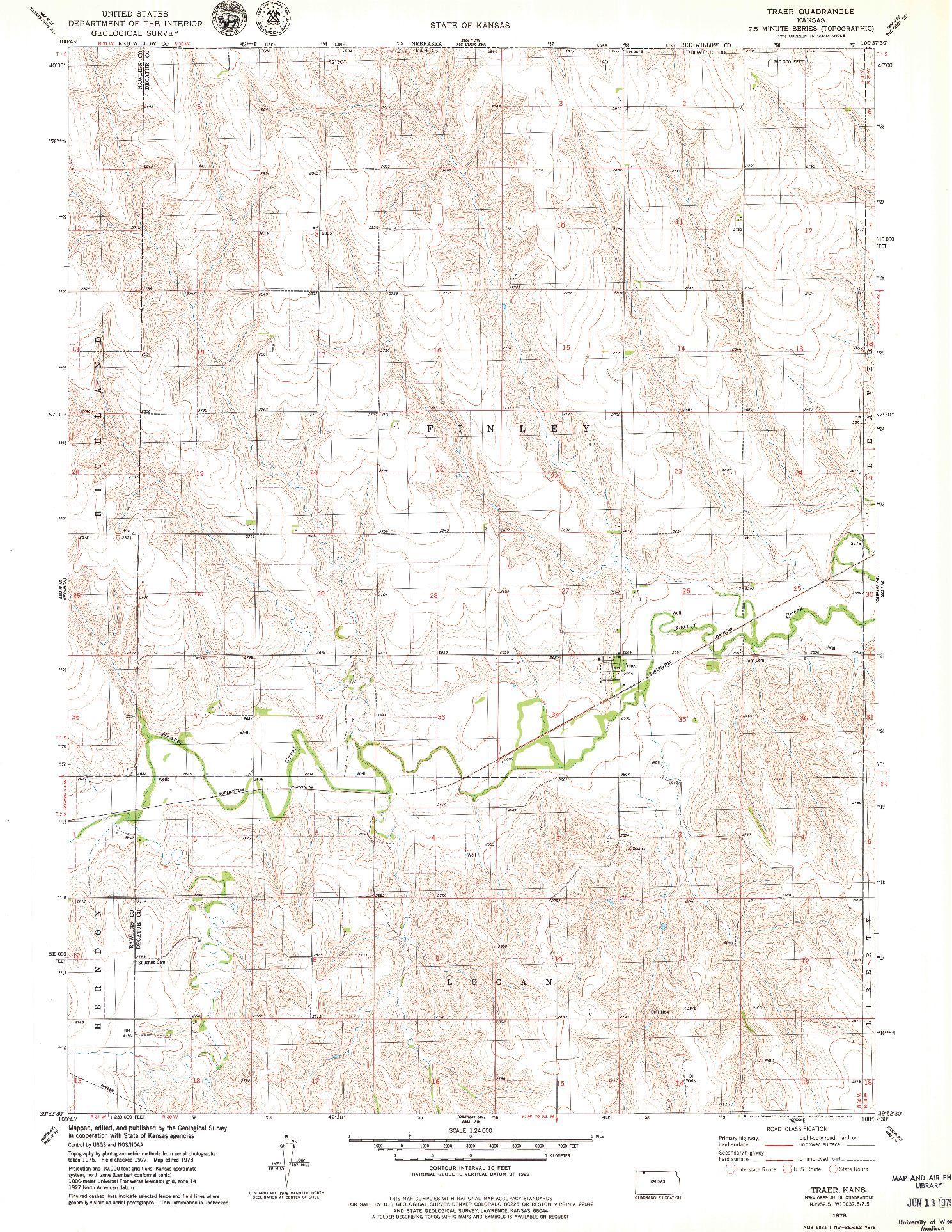 USGS 1:24000-SCALE QUADRANGLE FOR TRAER, KS 1978