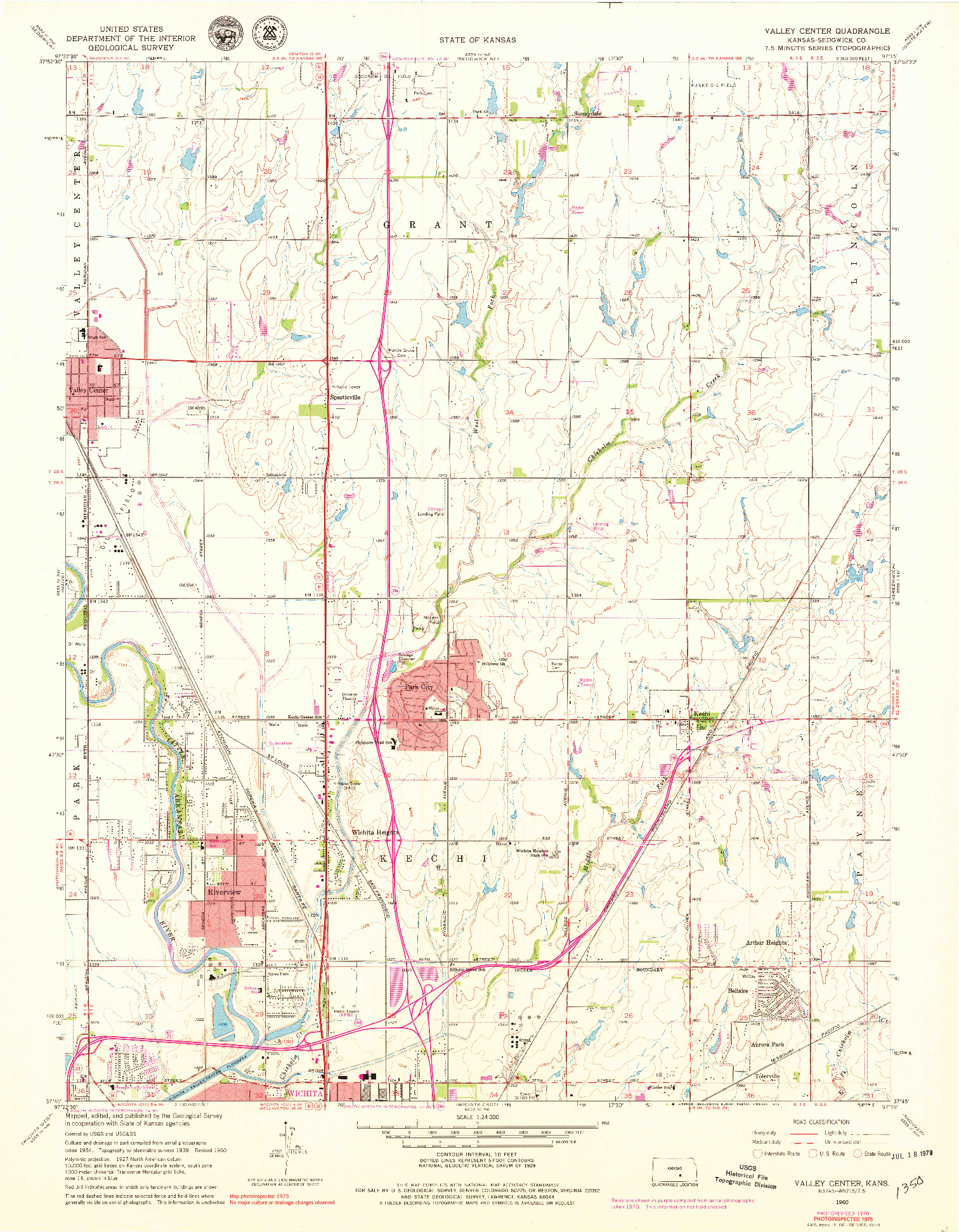 USGS 1:24000-SCALE QUADRANGLE FOR VALLEY CENTER, KS 1960