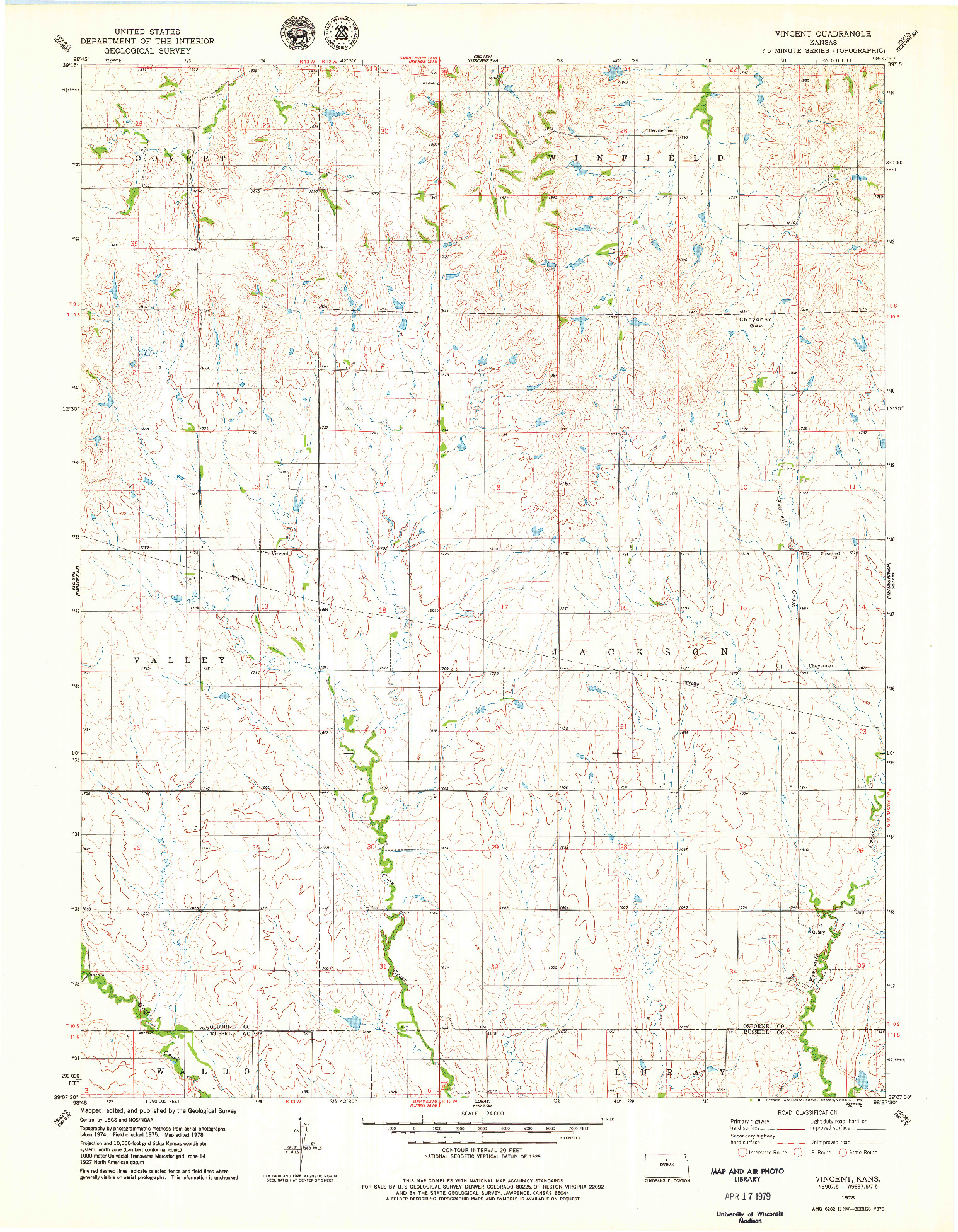 USGS 1:24000-SCALE QUADRANGLE FOR VINCENT, KS 1978