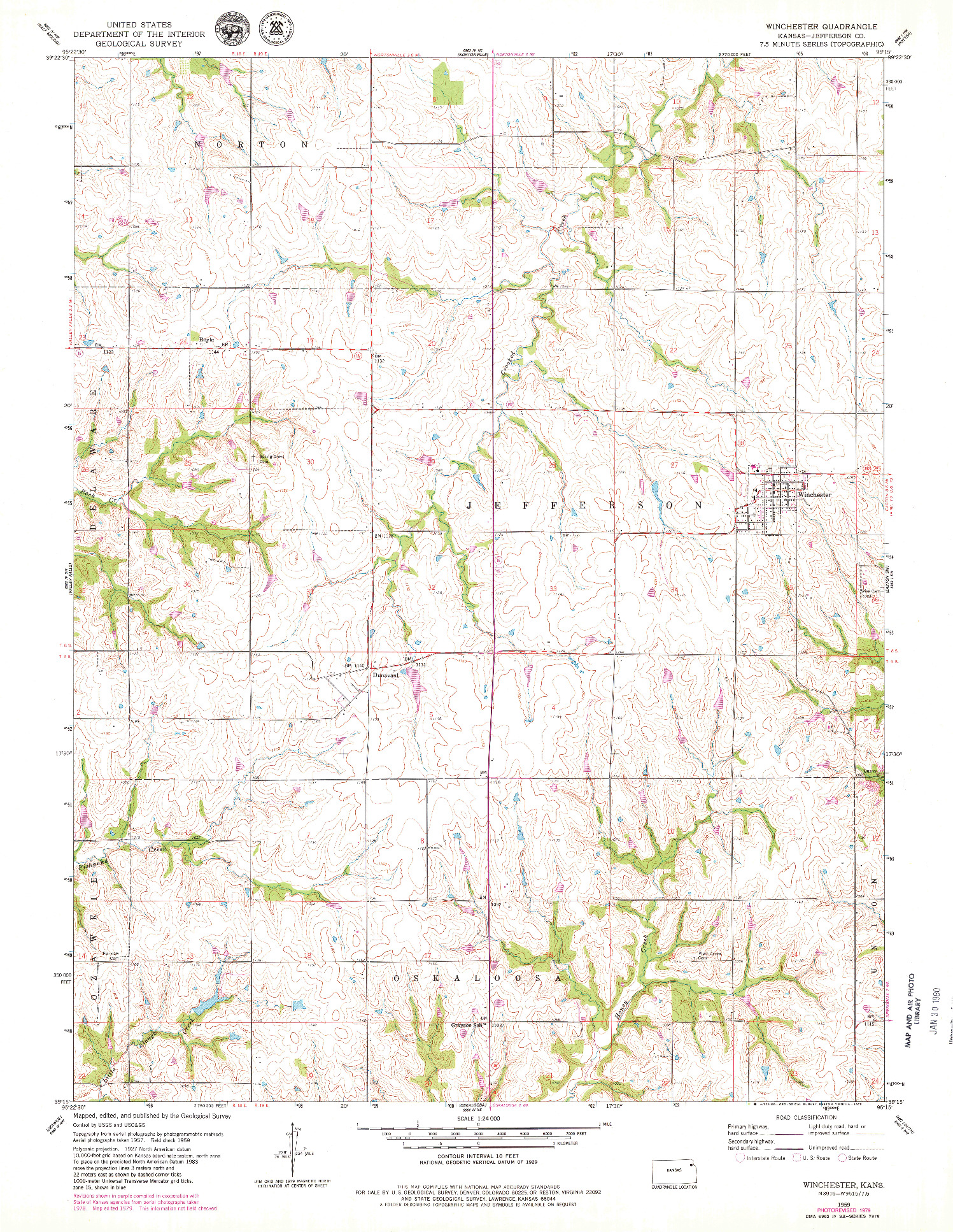 USGS 1:24000-SCALE QUADRANGLE FOR WINCHESTER, KS 1959