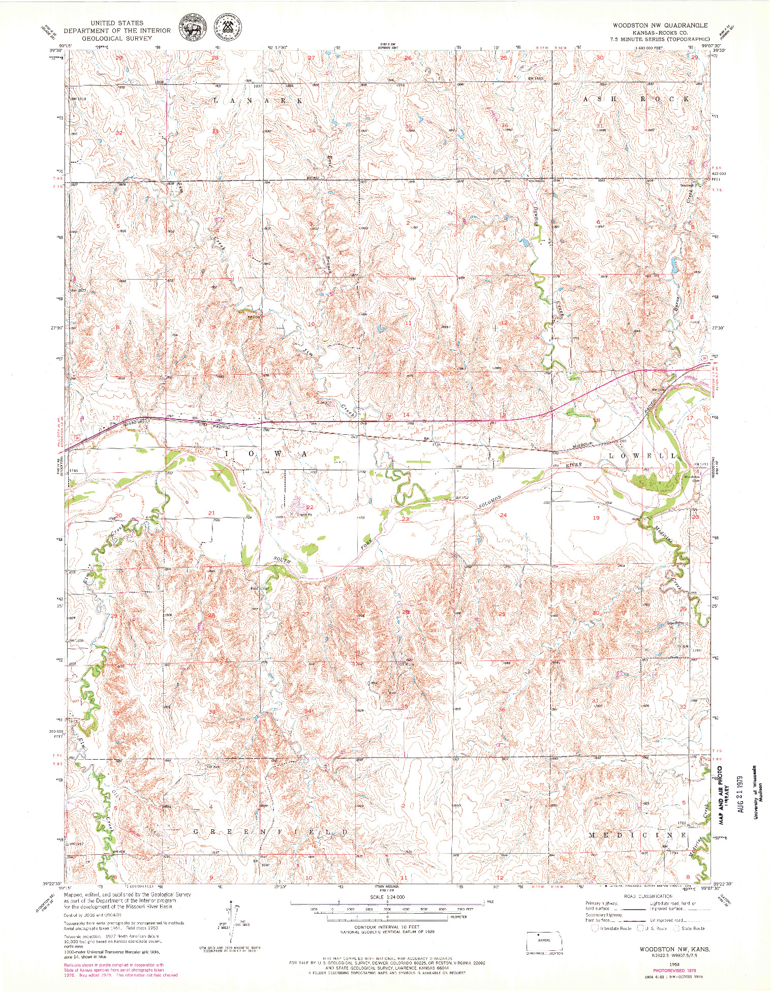 USGS 1:24000-SCALE QUADRANGLE FOR WOODSTON NW, KS 1953