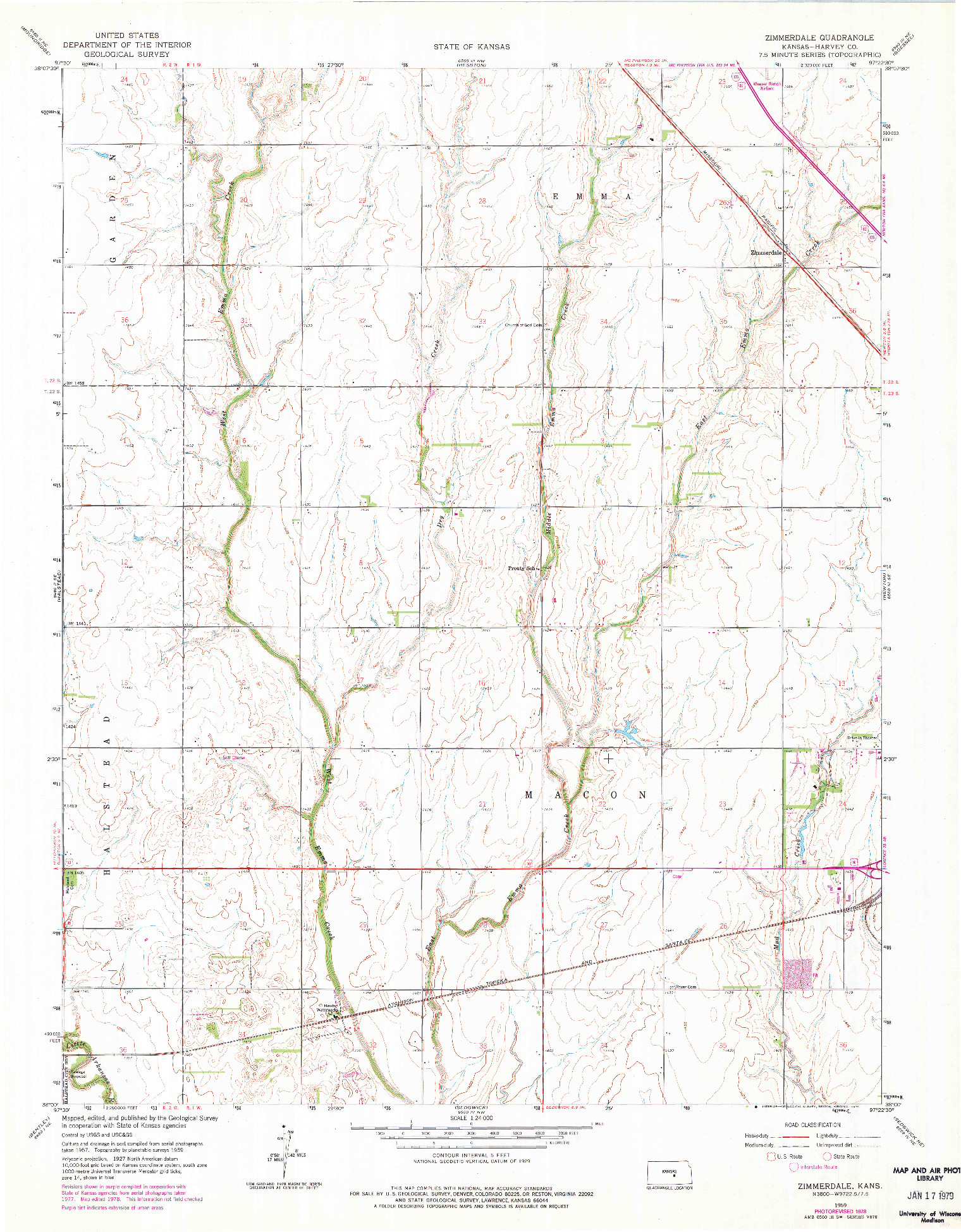 USGS 1:24000-SCALE QUADRANGLE FOR ZIMMERDALE, KS 1959