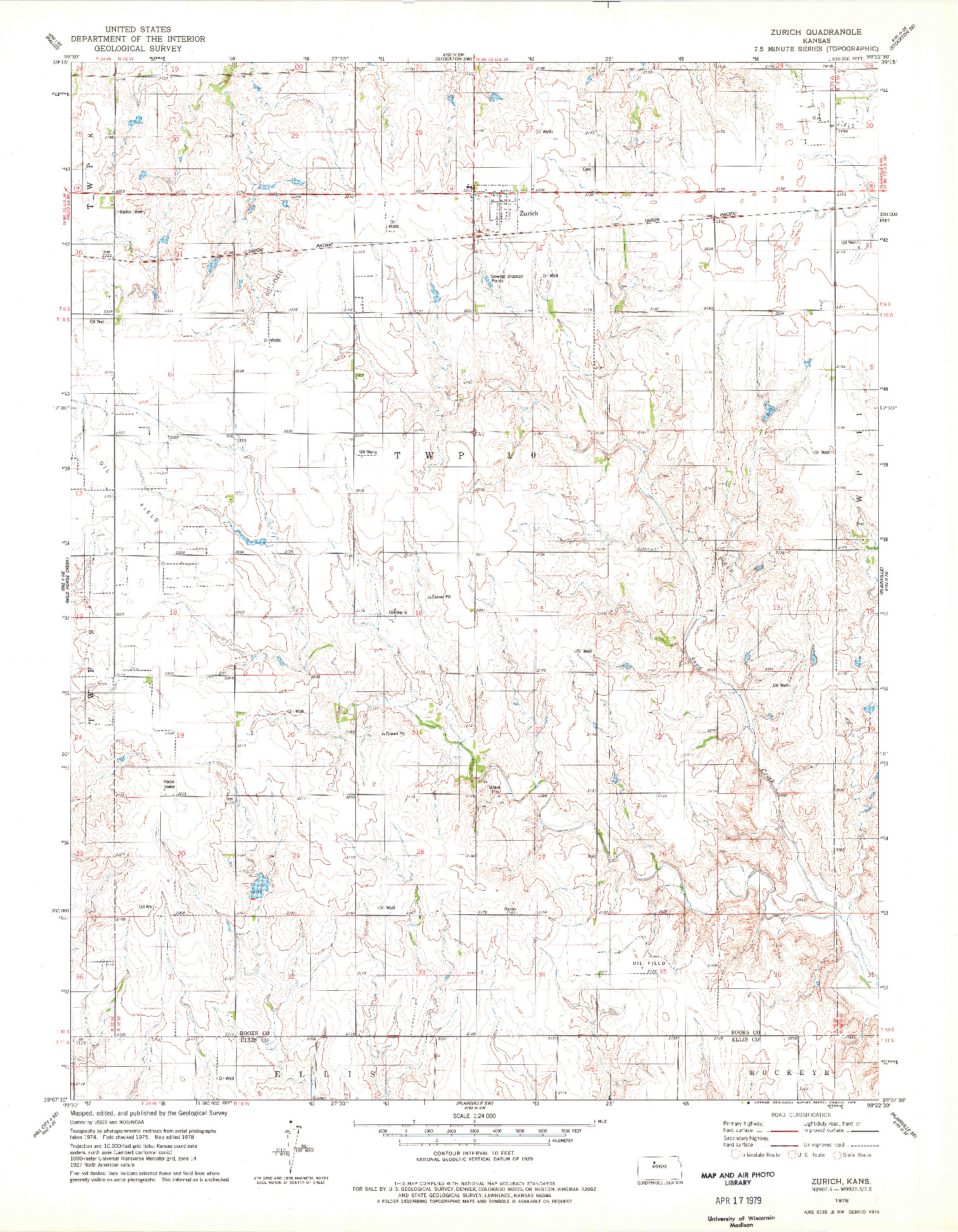 USGS 1:24000-SCALE QUADRANGLE FOR ZURICH, KS 1978