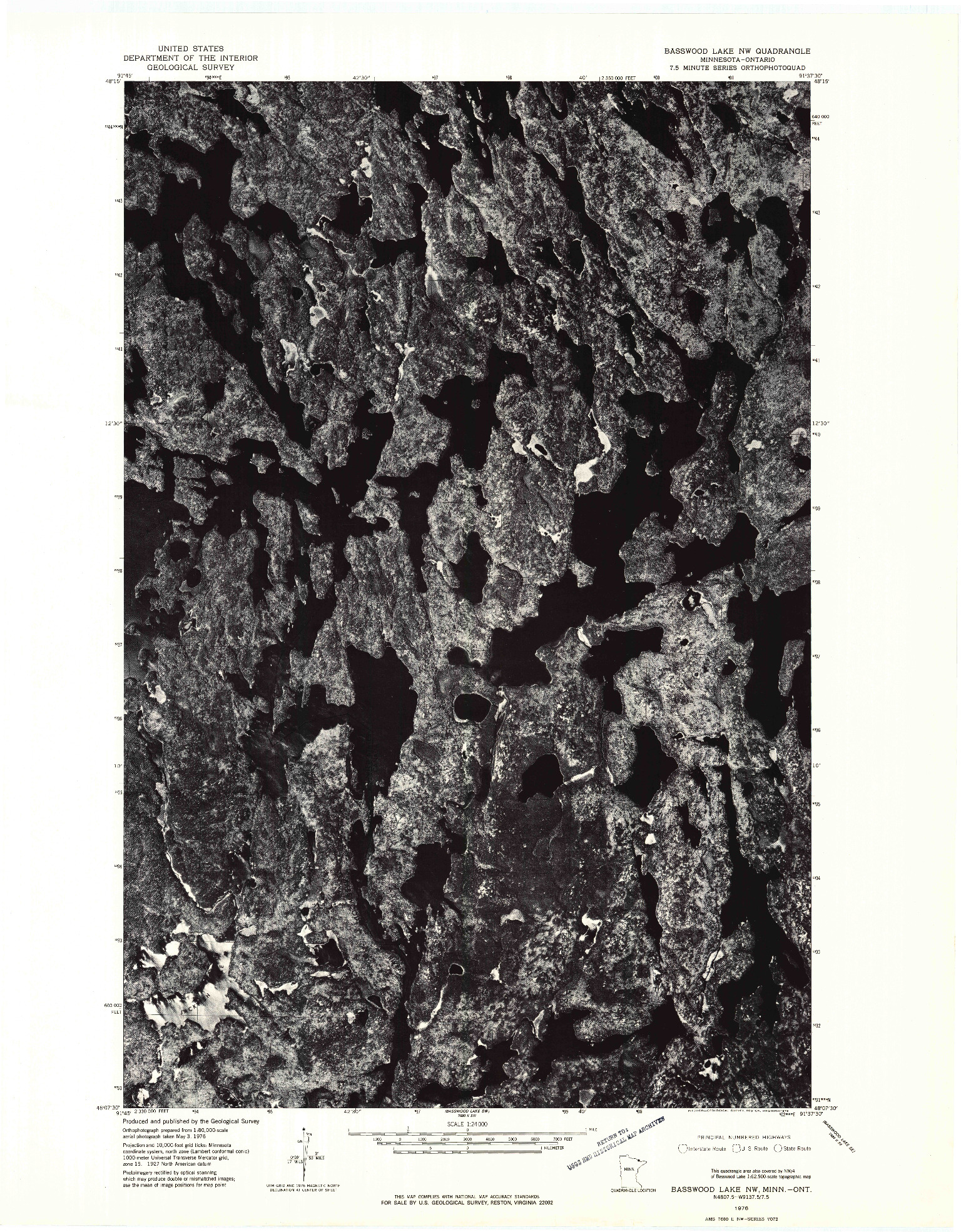 USGS 1:24000-SCALE QUADRANGLE FOR BASSWOOD LAKE NW, MN 1976