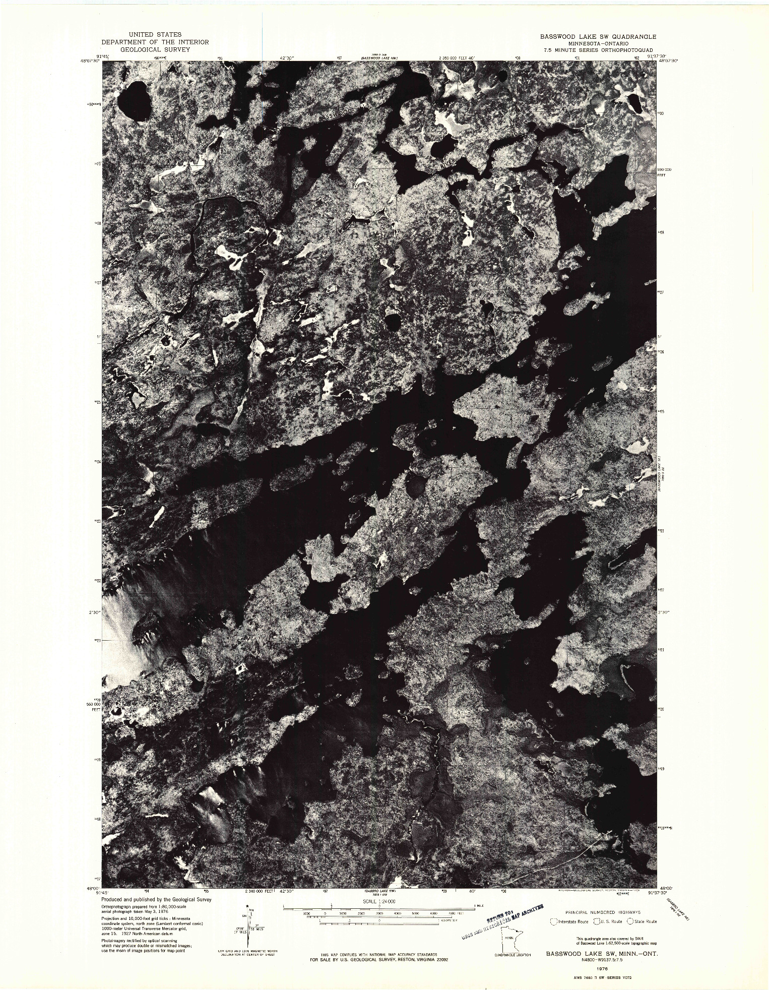 USGS 1:24000-SCALE QUADRANGLE FOR BASSWOOD LAKE SW, MN 1976