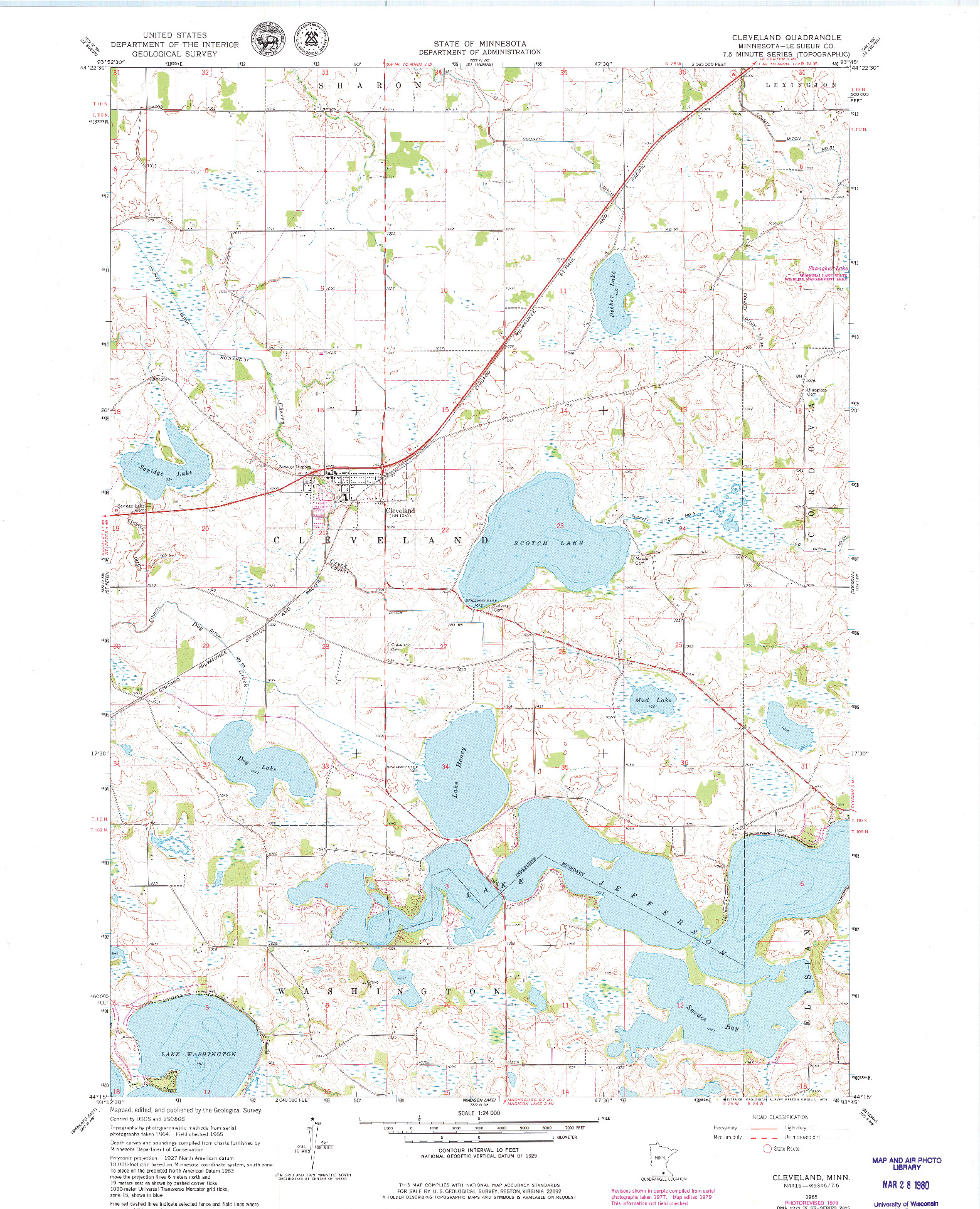 USGS 1:24000-SCALE QUADRANGLE FOR CLEVELAND, MN 1965