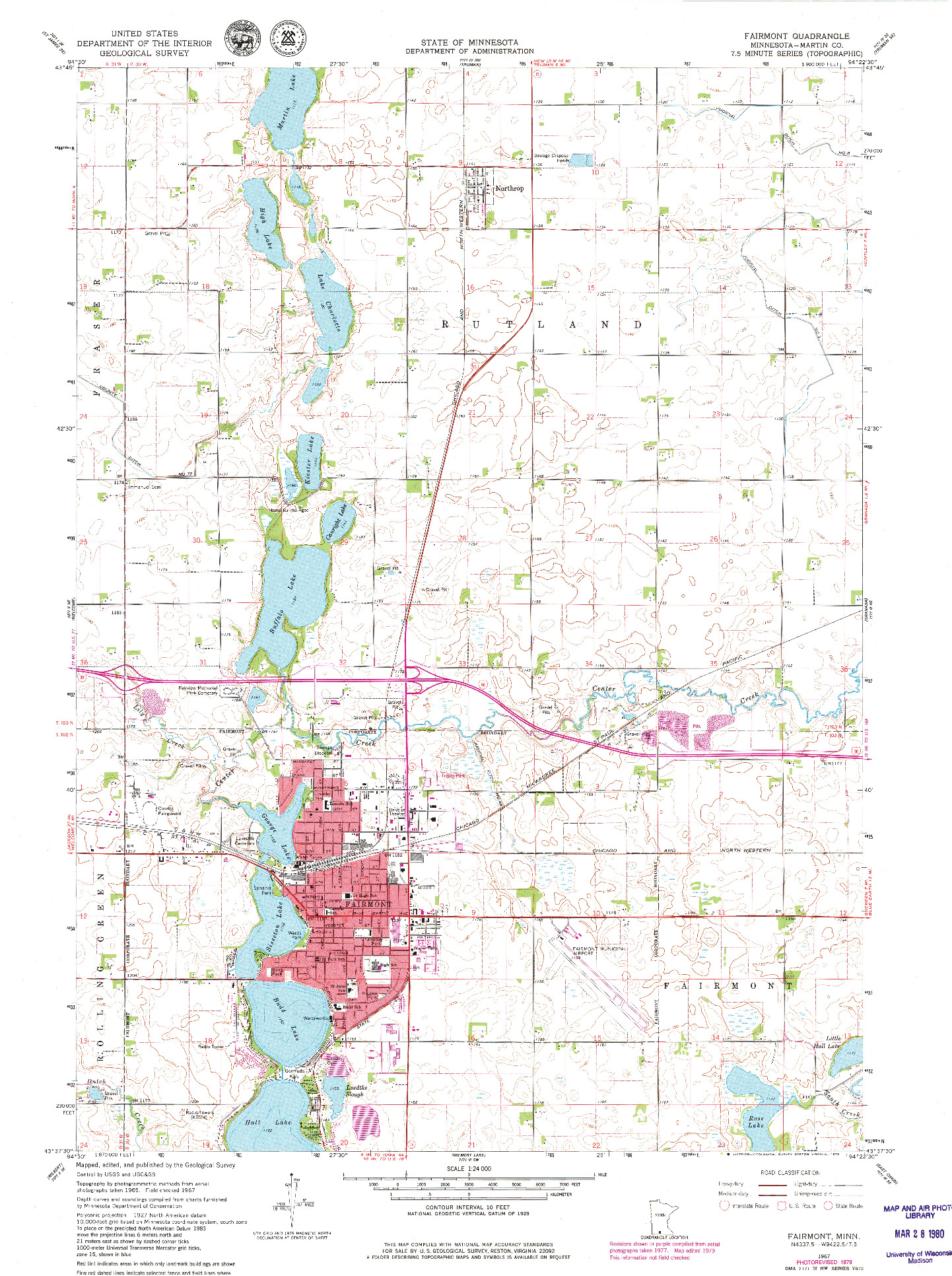 USGS 1:24000-SCALE QUADRANGLE FOR FAIRMONT, MN 1967