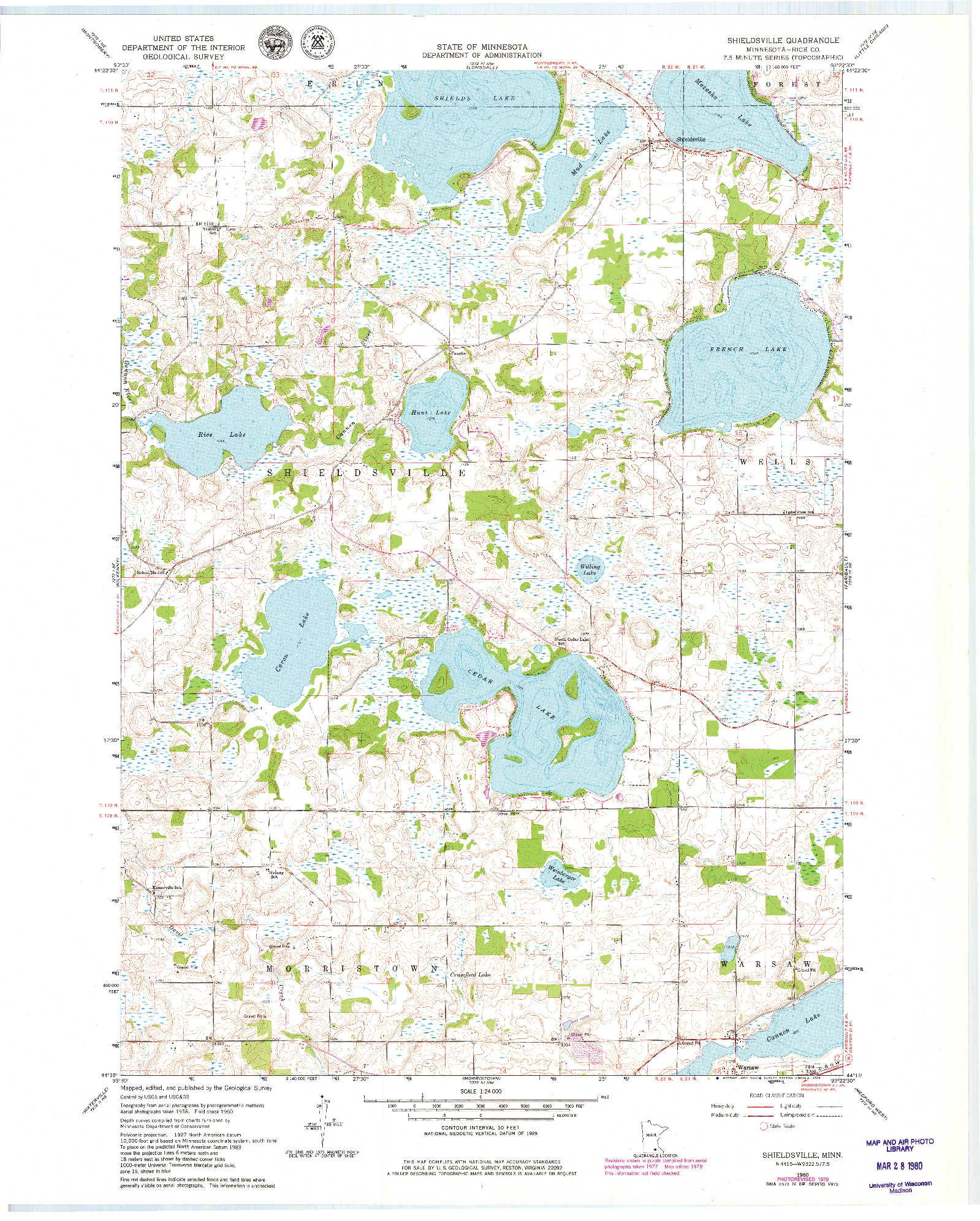 USGS 1:24000-SCALE QUADRANGLE FOR SHIELDSVILLE, MN 1960