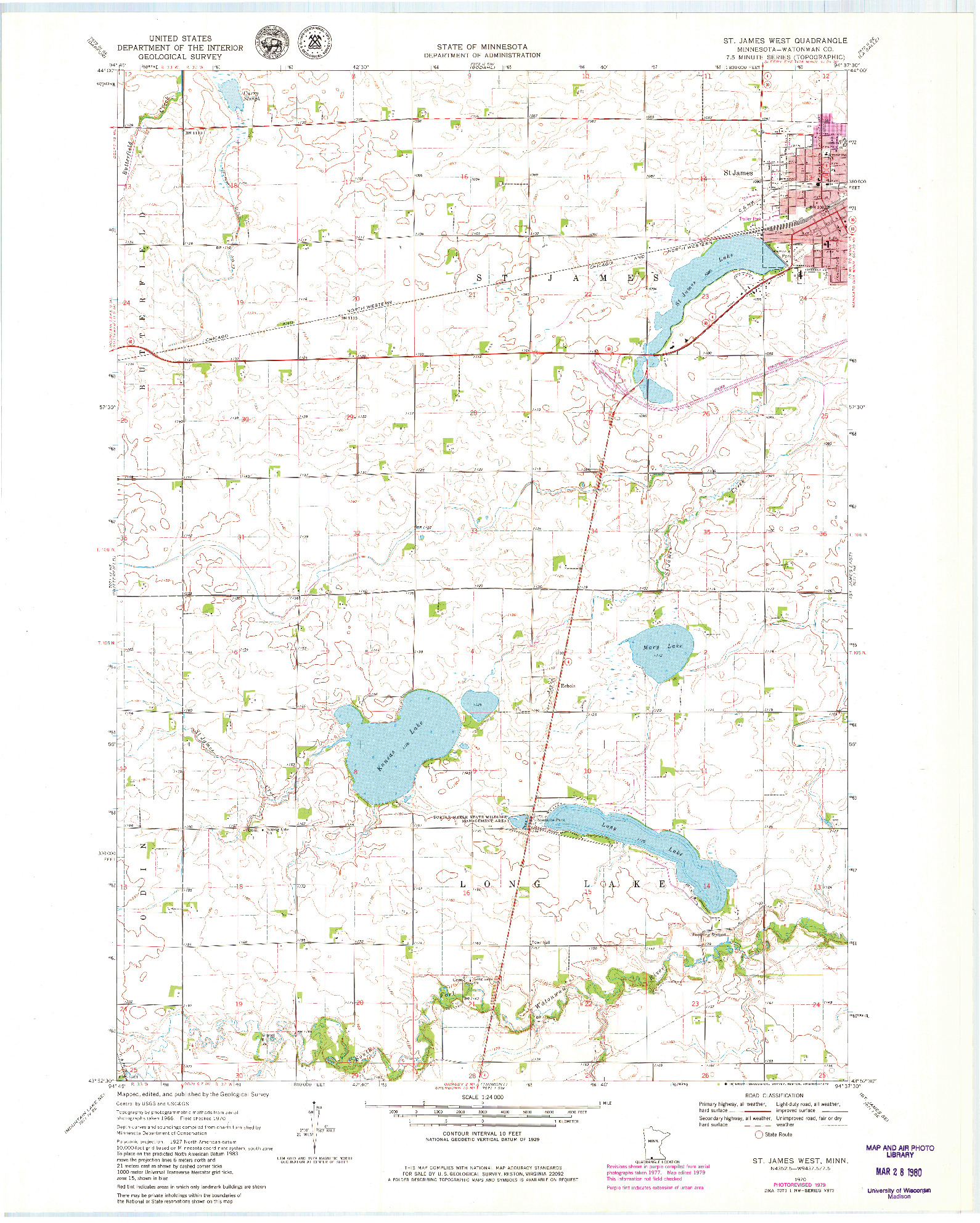 USGS 1:24000-SCALE QUADRANGLE FOR ST JAMES WEST, MN 1970