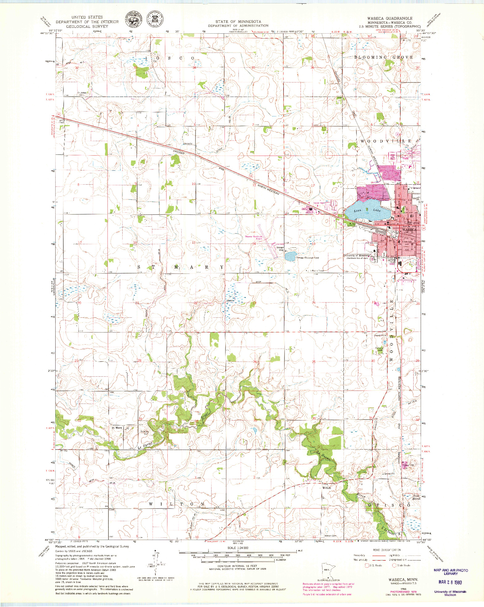 USGS 1:24000-SCALE QUADRANGLE FOR WASECA, MN 1966