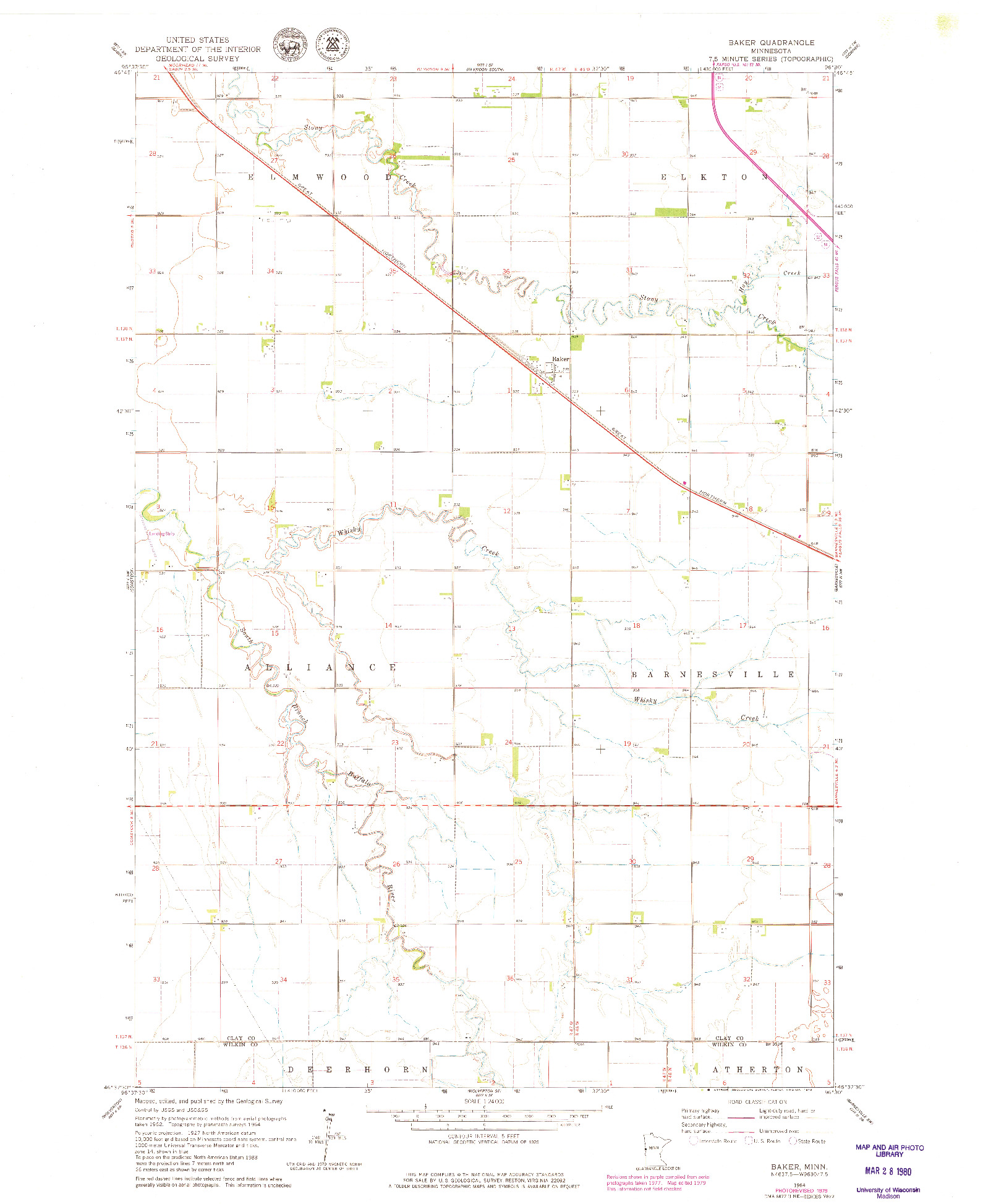 USGS 1:24000-SCALE QUADRANGLE FOR BAKER, MN 1964