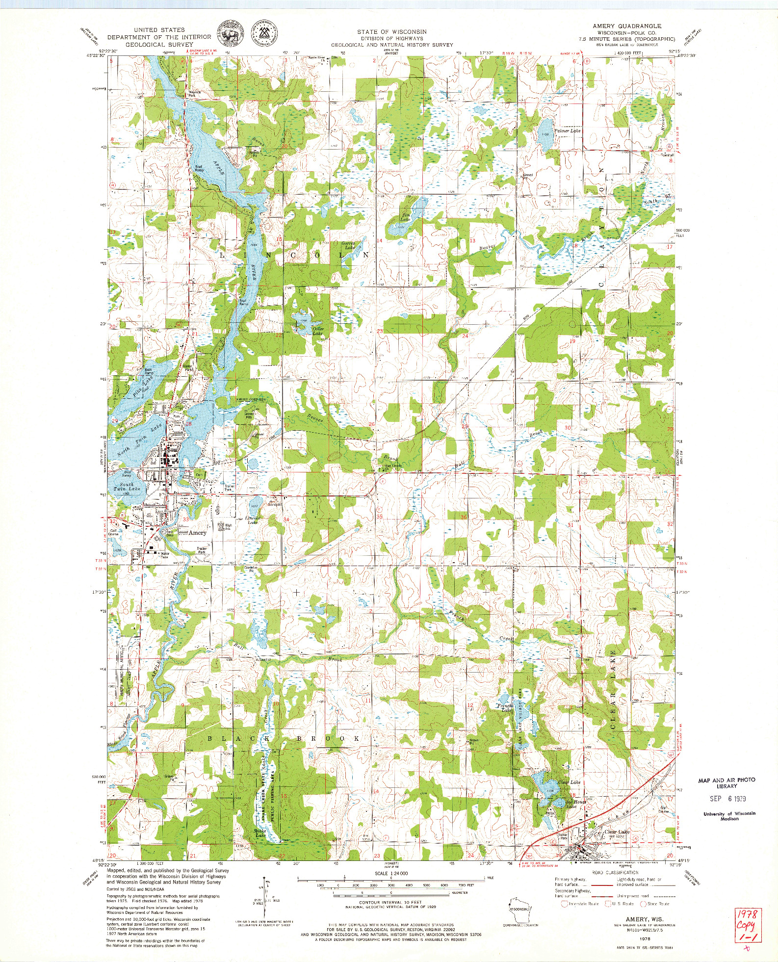 USGS 1:24000-SCALE QUADRANGLE FOR AMERY, WI 1978
