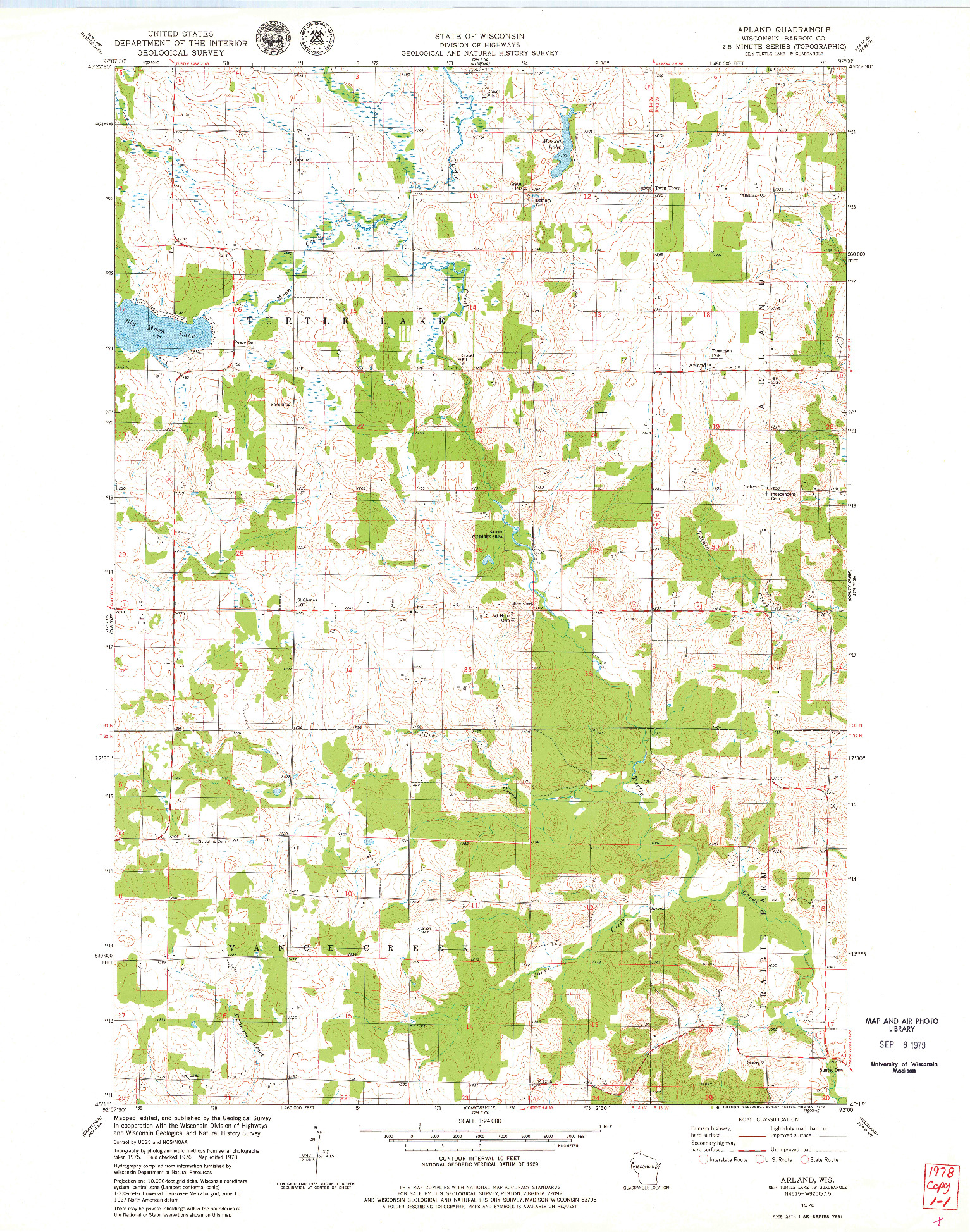 USGS 1:24000-SCALE QUADRANGLE FOR ARLAND, WI 1978