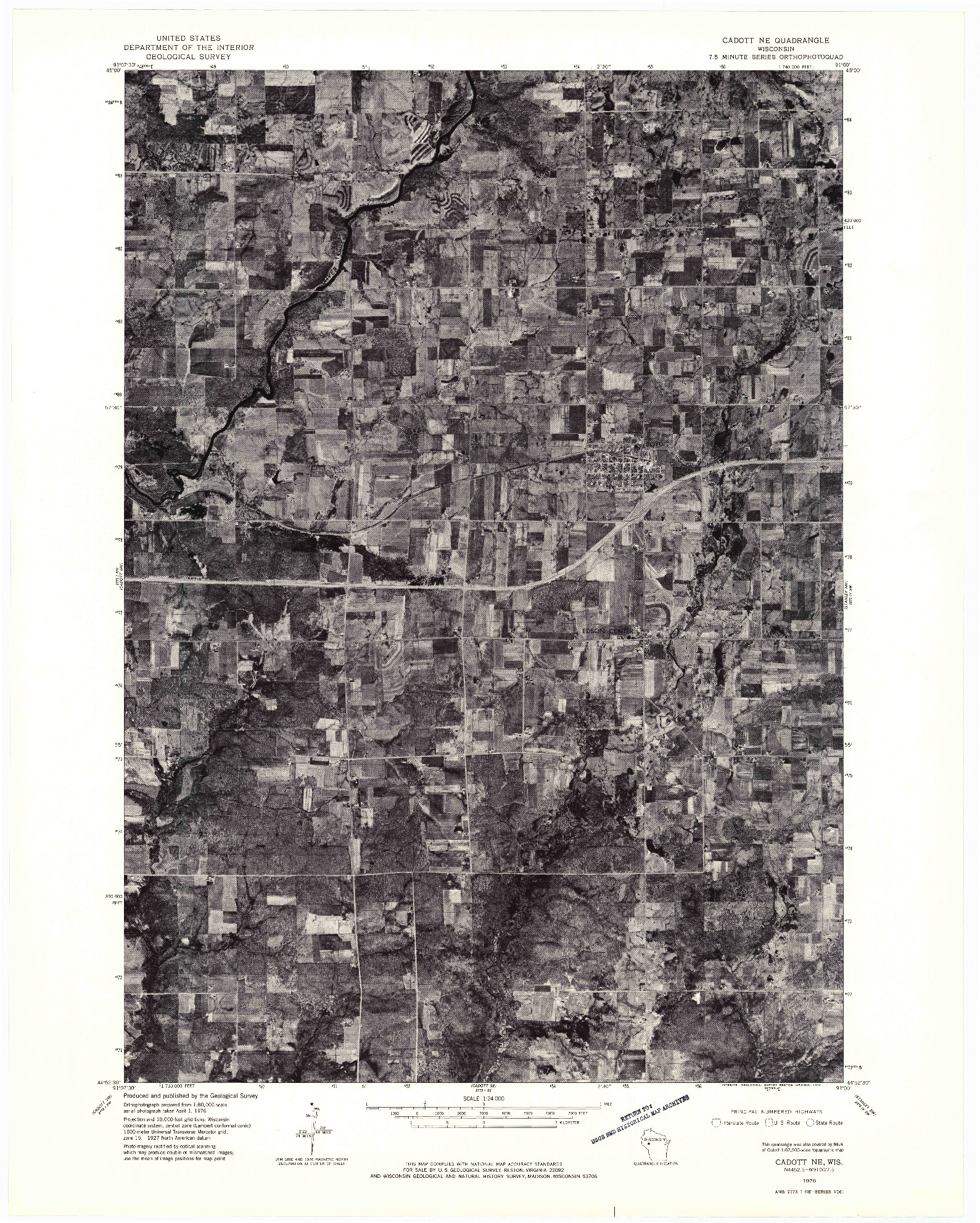 USGS 1:24000-SCALE QUADRANGLE FOR CADOTT NE, WI 1976