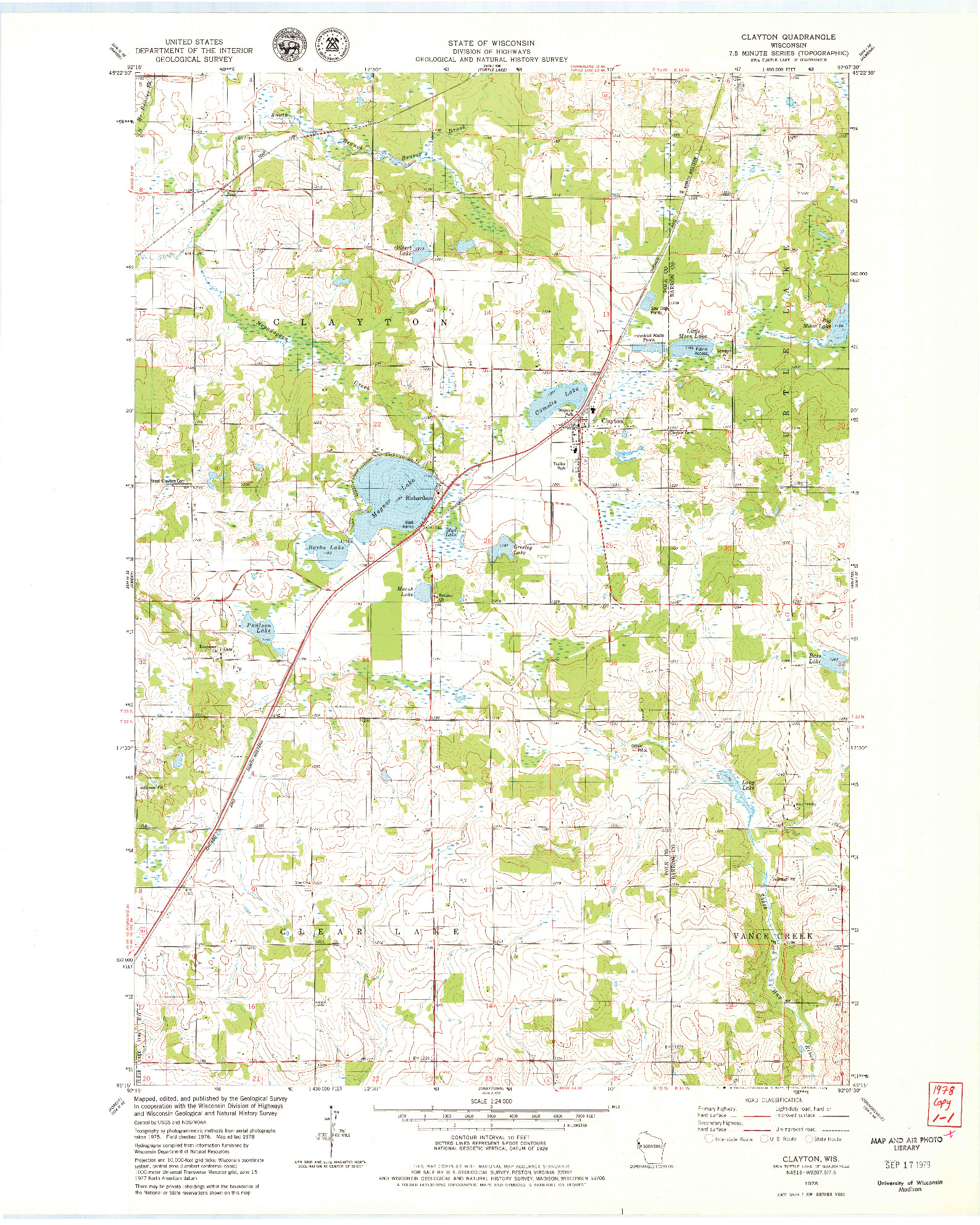 USGS 1:24000-SCALE QUADRANGLE FOR CLAYTON, WI 1978