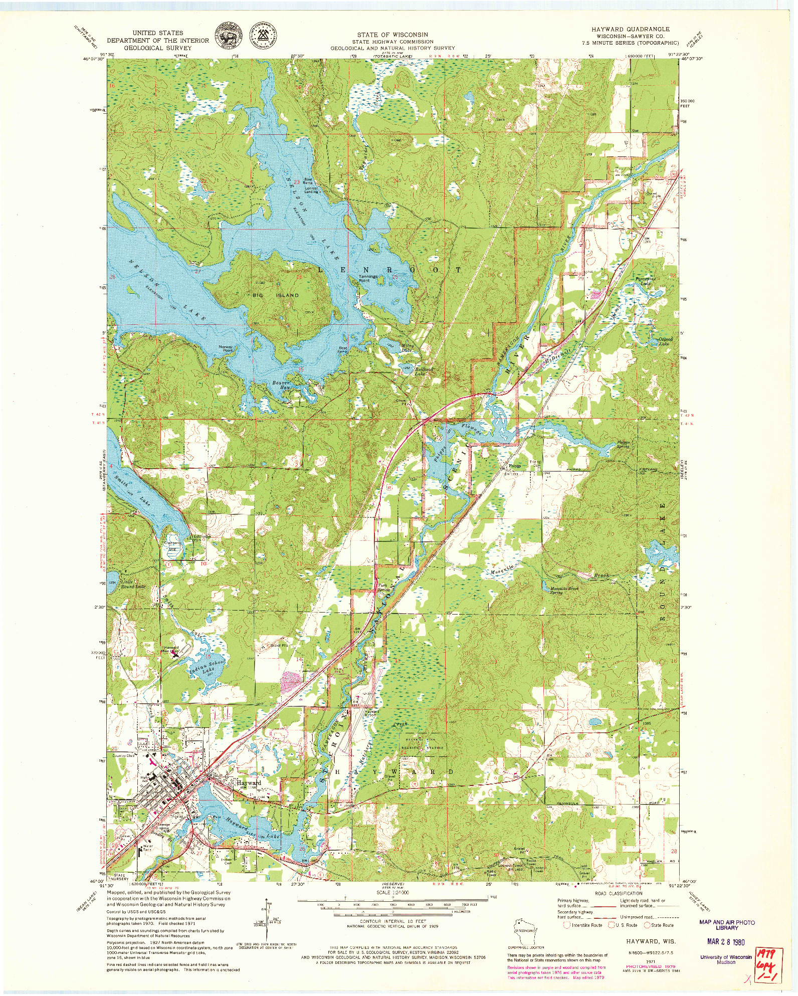 USGS 1:24000-SCALE QUADRANGLE FOR HAYWARD, WI 1971