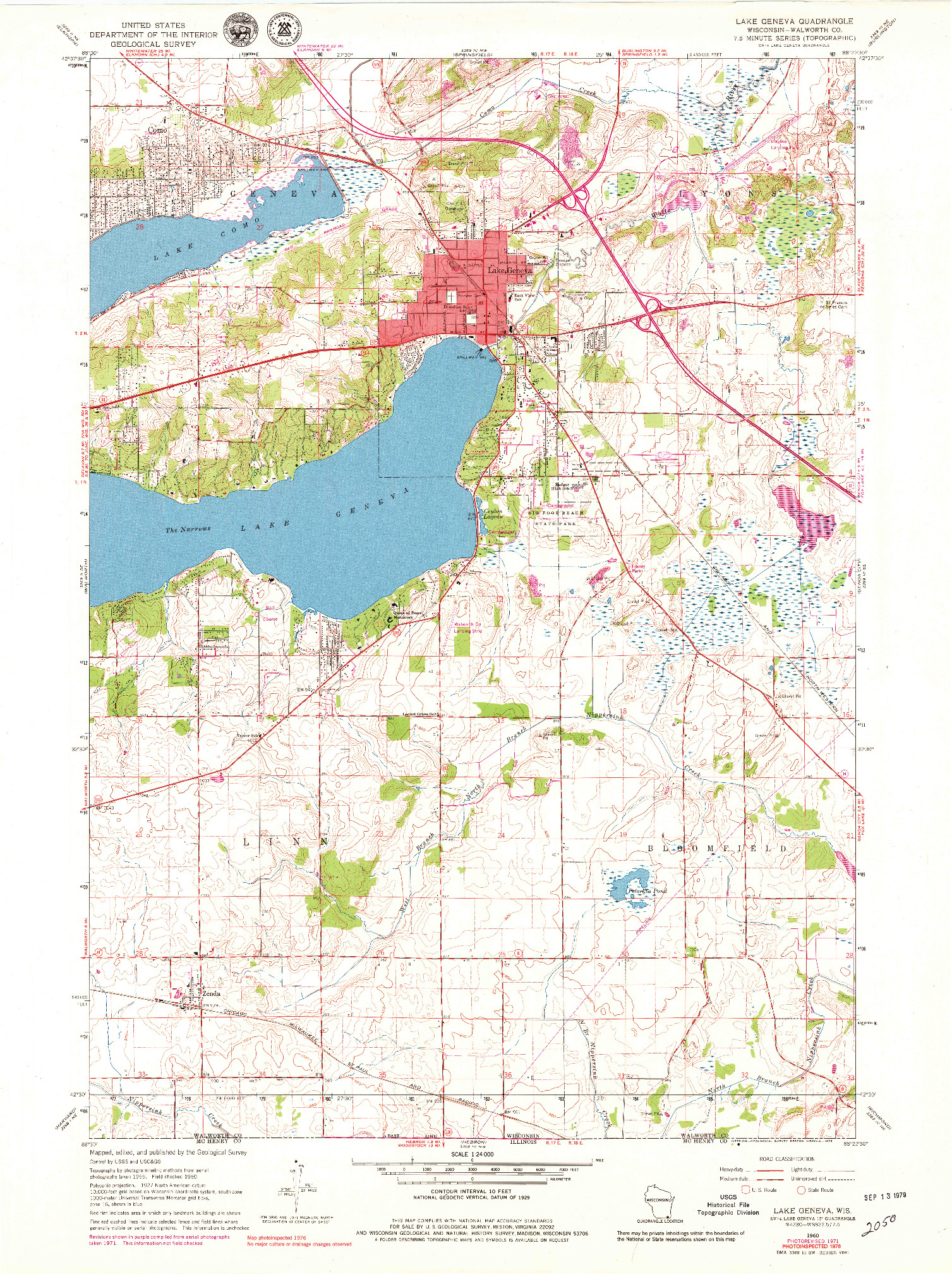 USGS 1:24000-SCALE QUADRANGLE FOR LAKE GENEVA, WI 1960