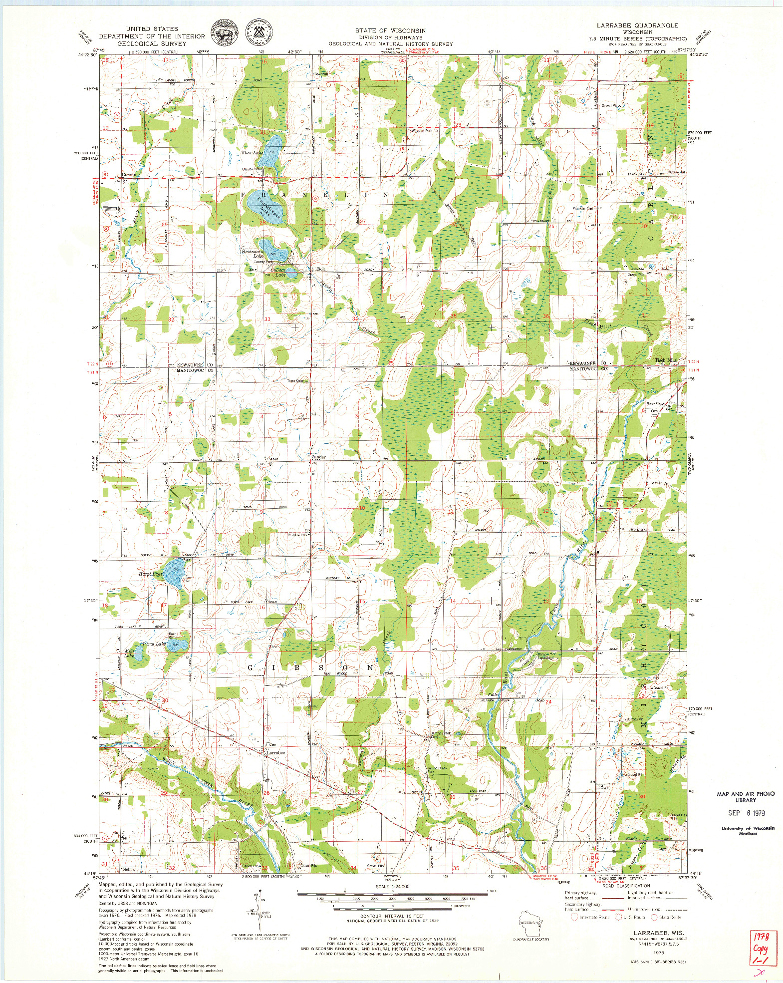 USGS 1:24000-SCALE QUADRANGLE FOR LARRABEE, WI 1978