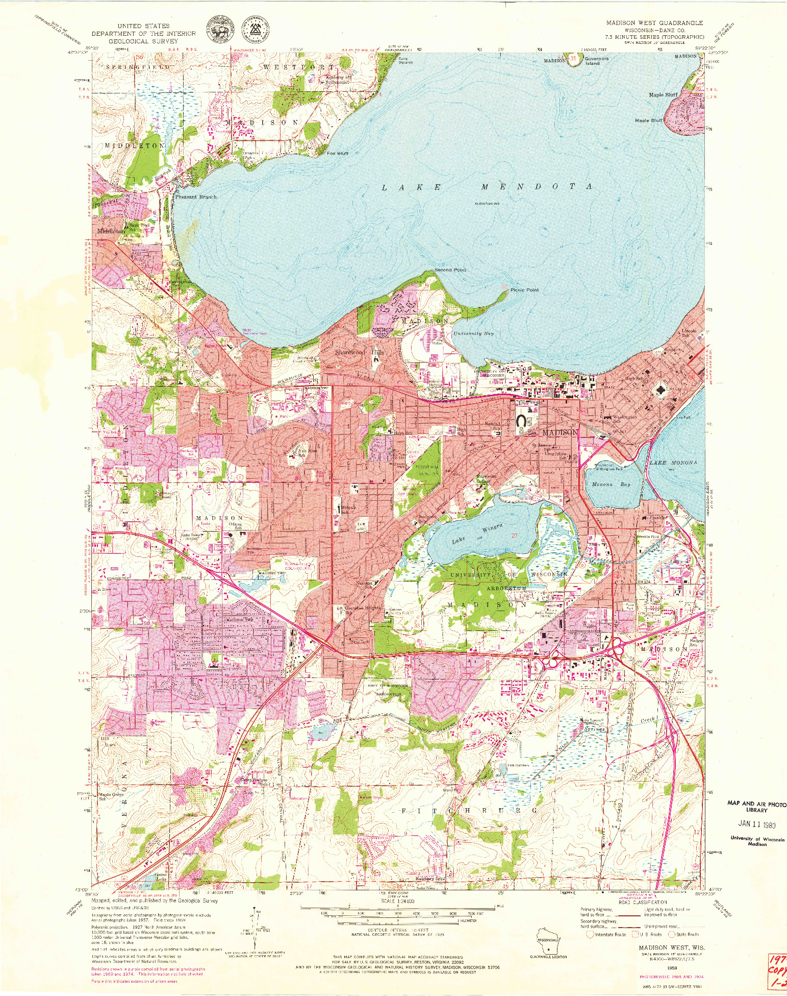 USGS 1:24000-SCALE QUADRANGLE FOR MADISON WEST, WI 1959