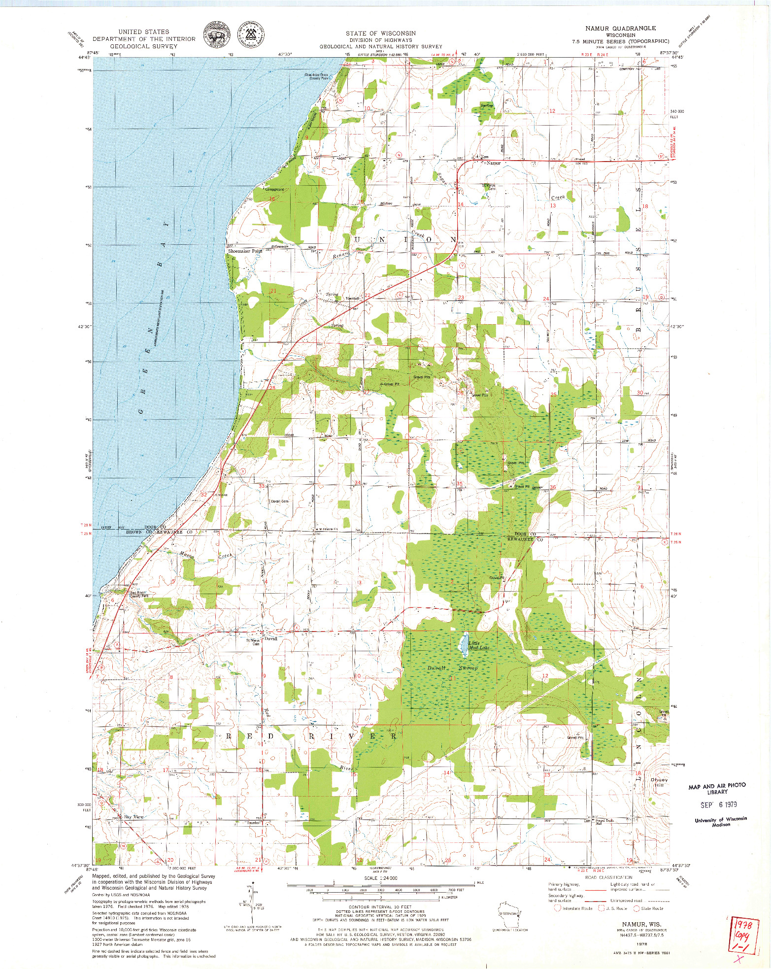 USGS 1:24000-SCALE QUADRANGLE FOR NAMUR, WI 1978