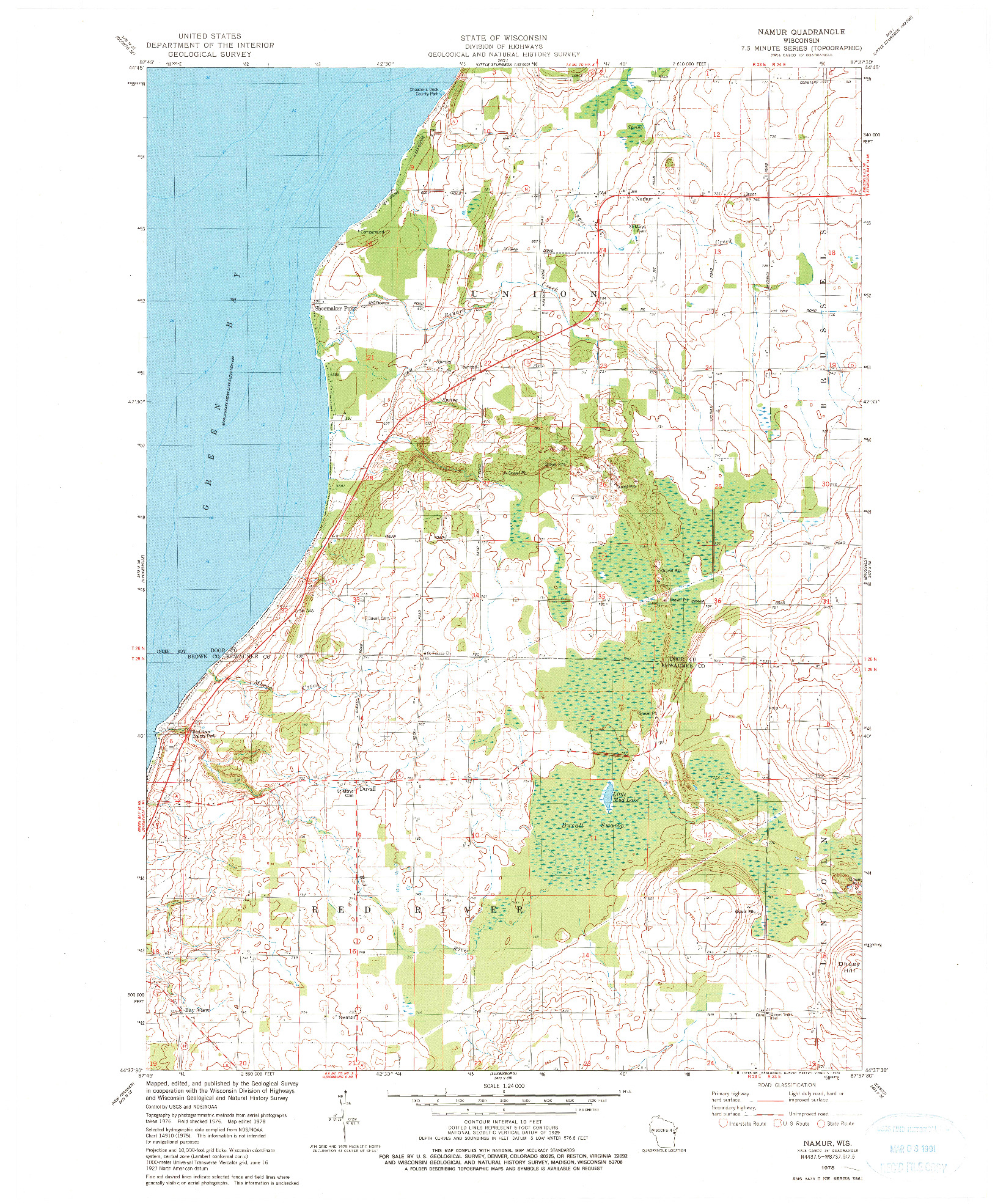 USGS 1:24000-SCALE QUADRANGLE FOR NAMUR, WI 1978