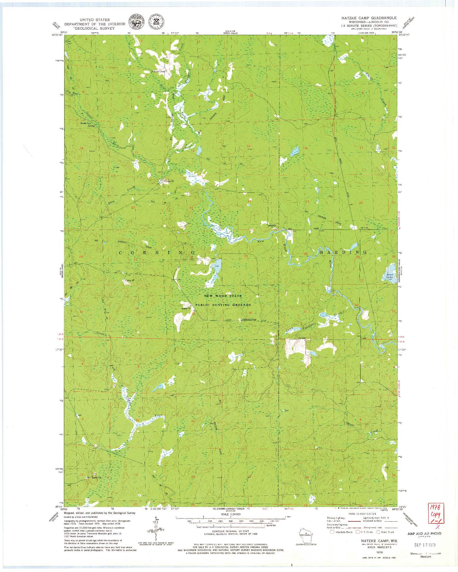 USGS 1:24000-SCALE QUADRANGLE FOR NATZKE CAMP, WI 1978