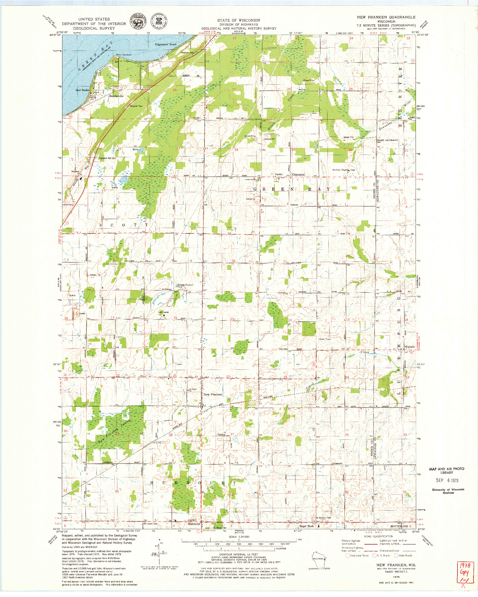 USGS 1:24000-SCALE QUADRANGLE FOR NEW FRANKEN, WI 1978