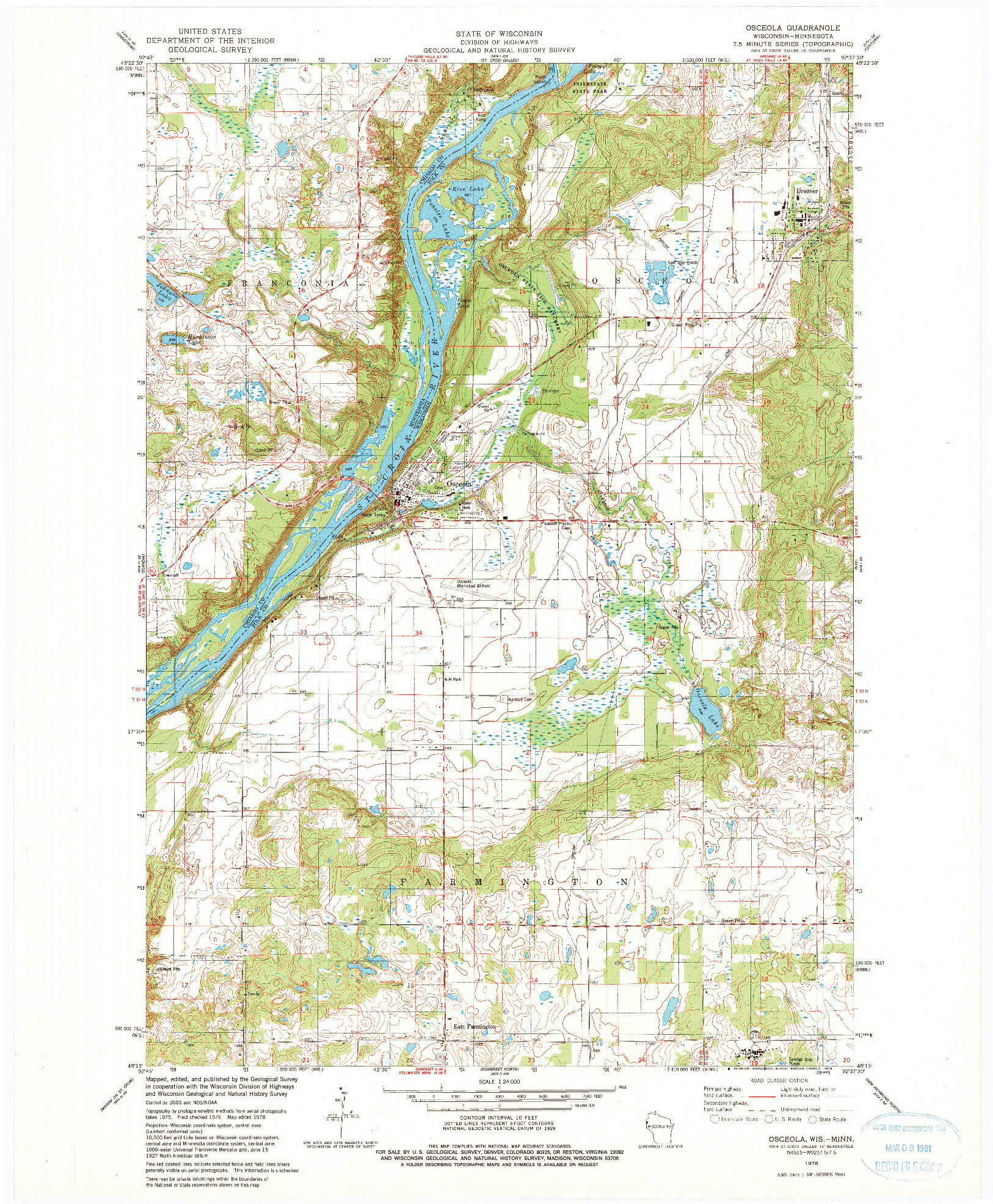 USGS 1:24000-SCALE QUADRANGLE FOR OSCEOLA, WI 1978