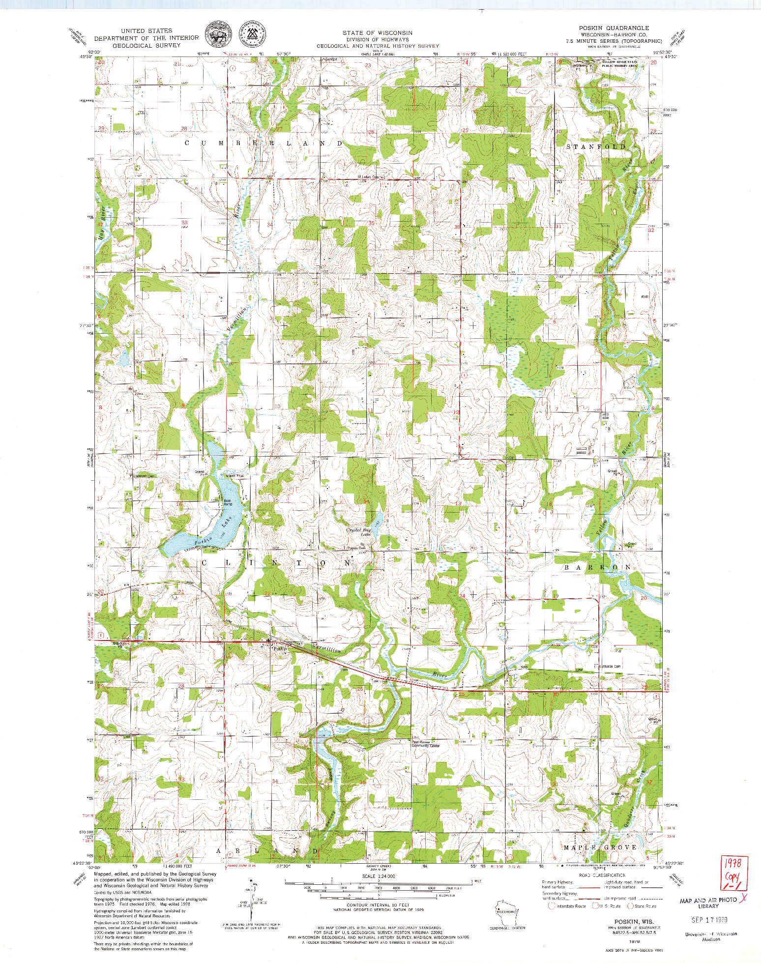 USGS 1:24000-SCALE QUADRANGLE FOR POSKIN, WI 1978