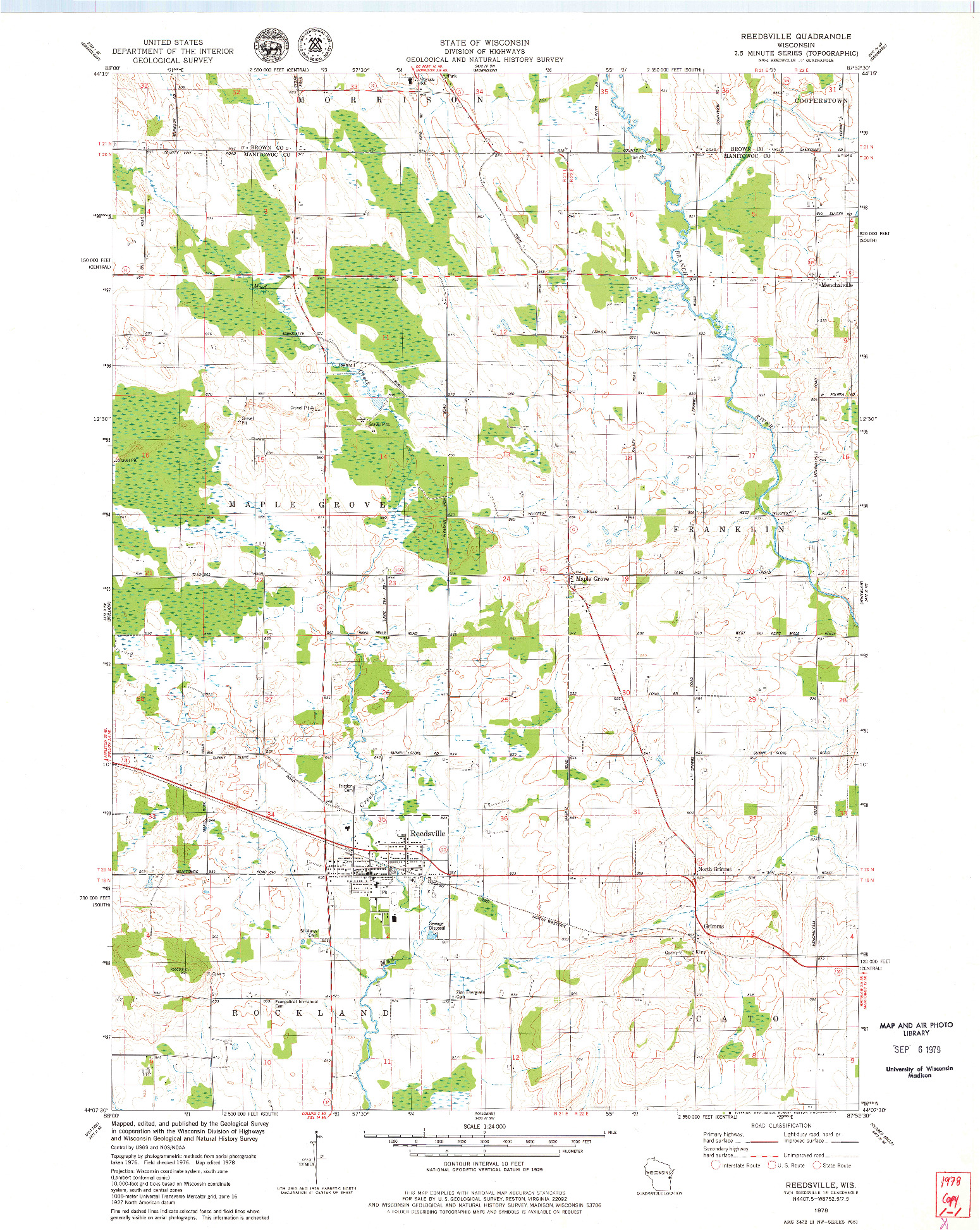 USGS 1:24000-SCALE QUADRANGLE FOR REEDSVILLE, WI 1978