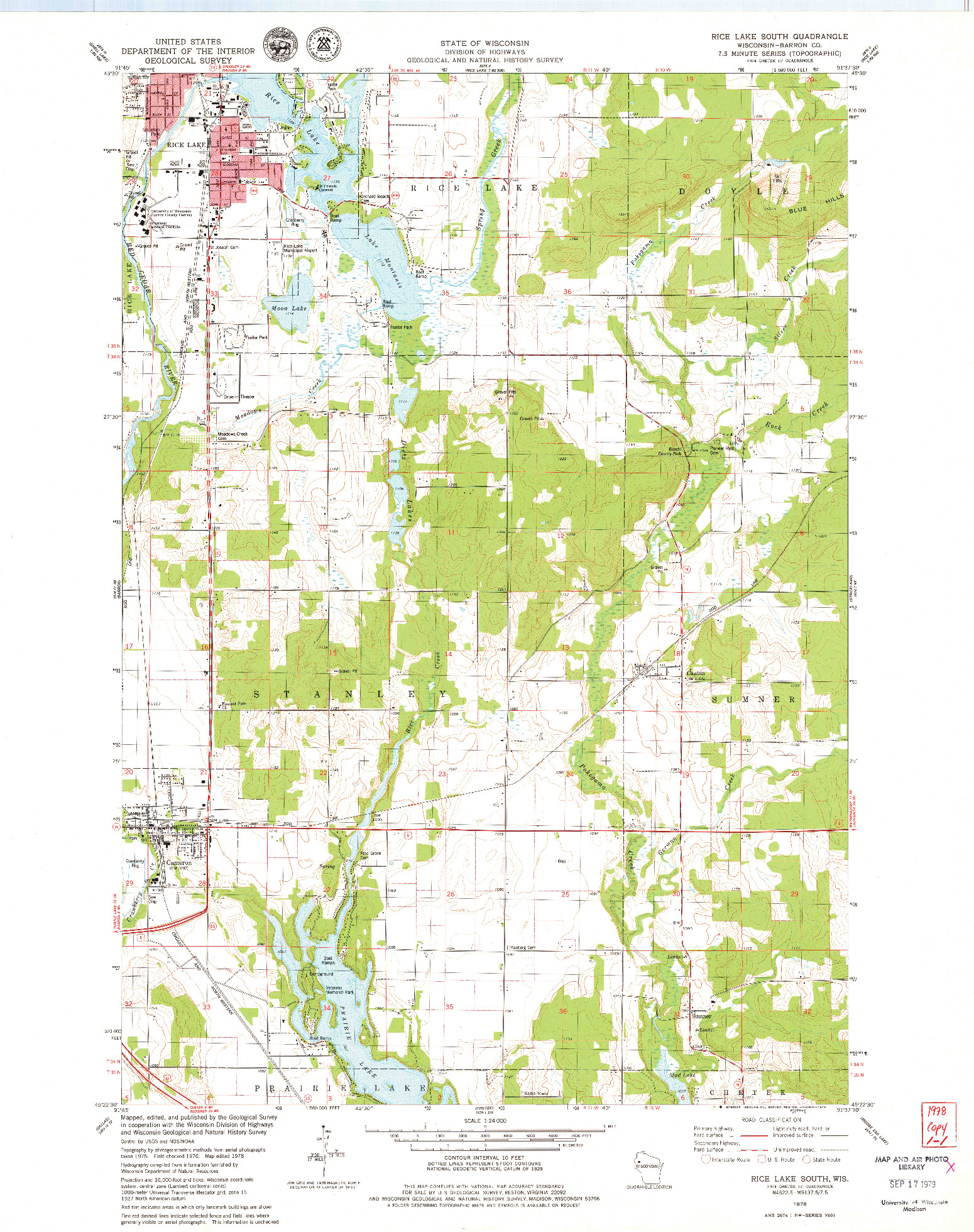 USGS 1:24000-SCALE QUADRANGLE FOR RICE LAKE SOUTH, WI 1978