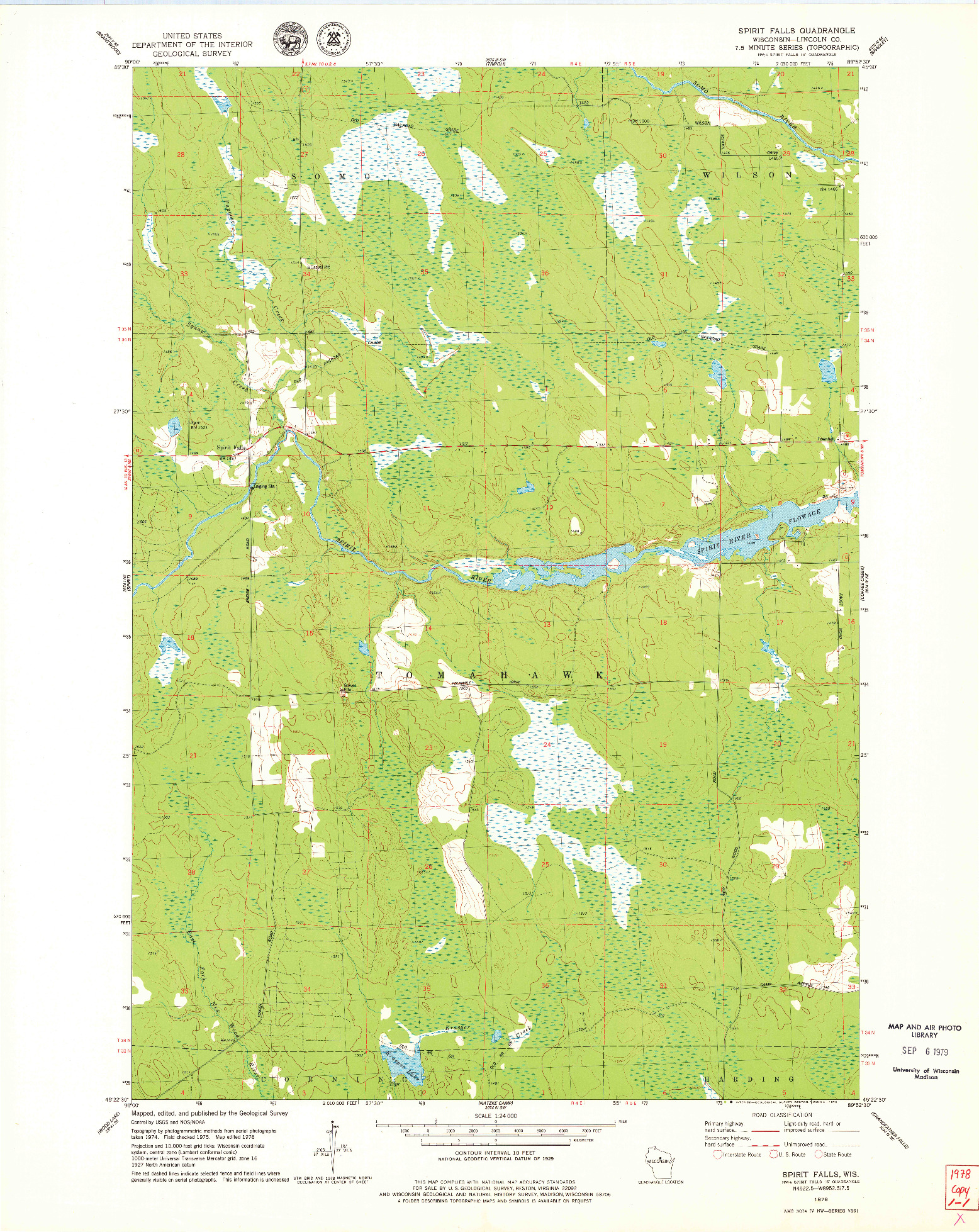 USGS 1:24000-SCALE QUADRANGLE FOR SPIRIT FALLS, WI 1978