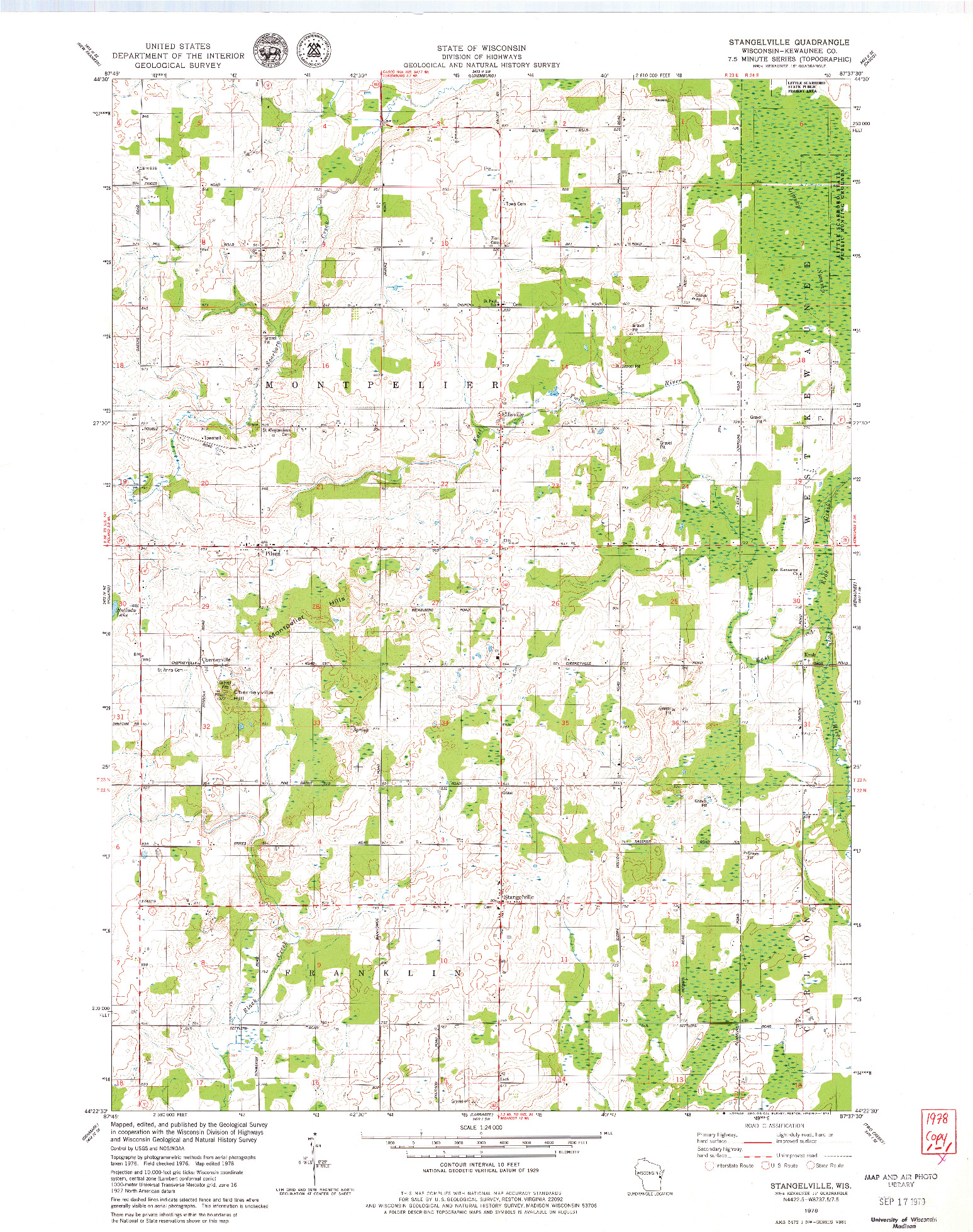 USGS 1:24000-SCALE QUADRANGLE FOR STANGELVILLE, WI 1978