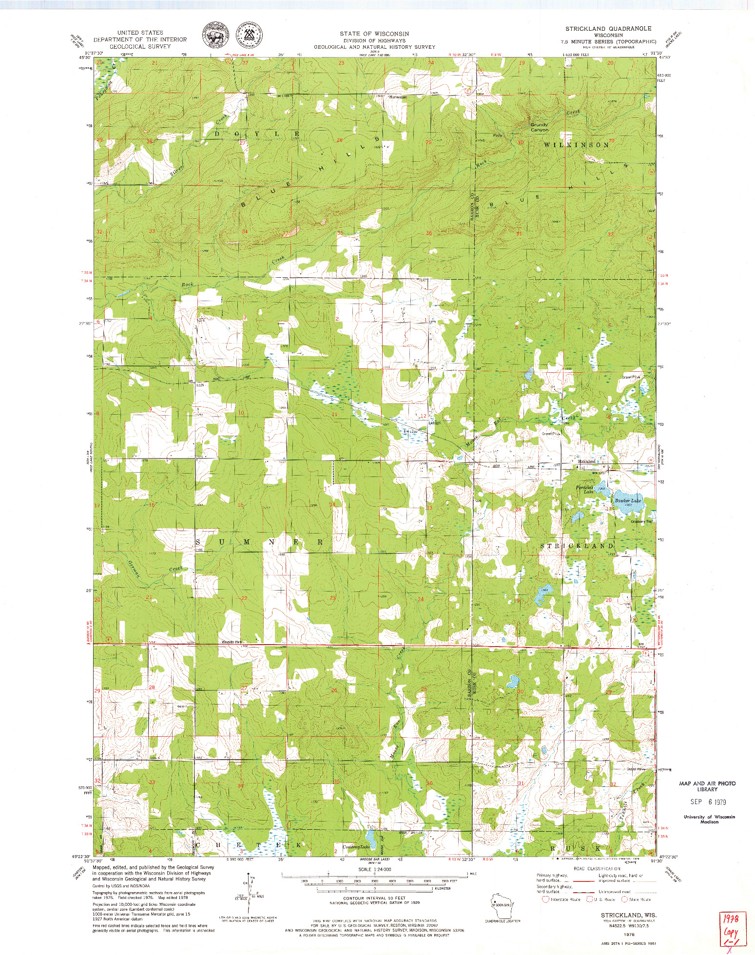 USGS 1:24000-SCALE QUADRANGLE FOR STRICKLAND, WI 1978