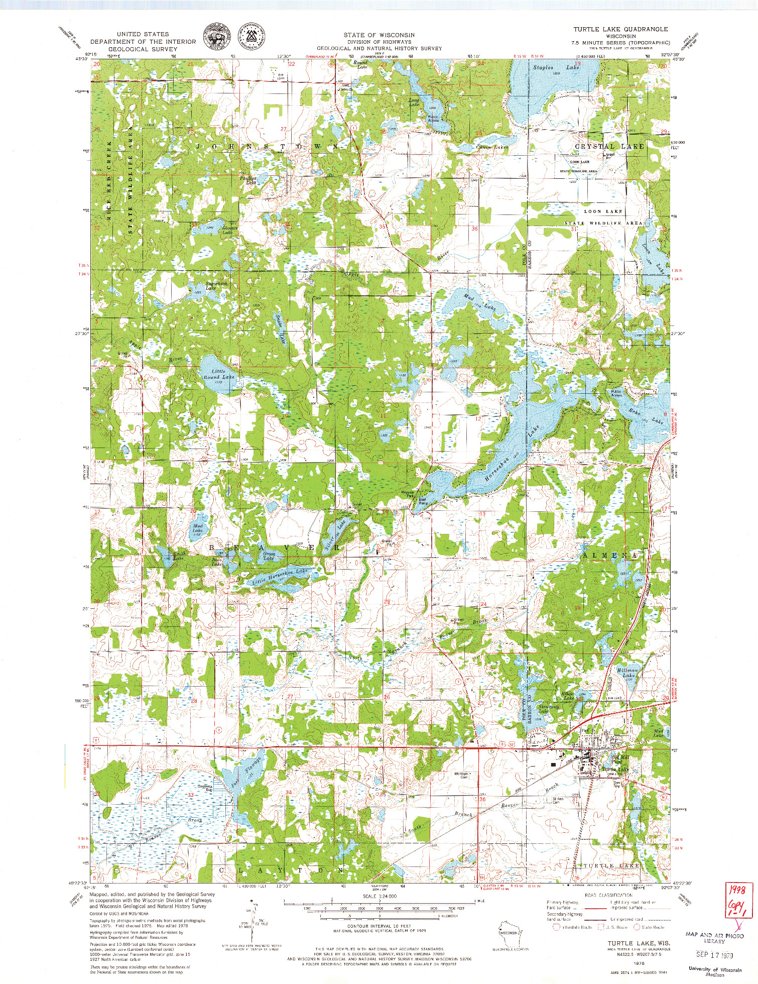 USGS 1:24000-SCALE QUADRANGLE FOR TURTLE LAKE, WI 1978