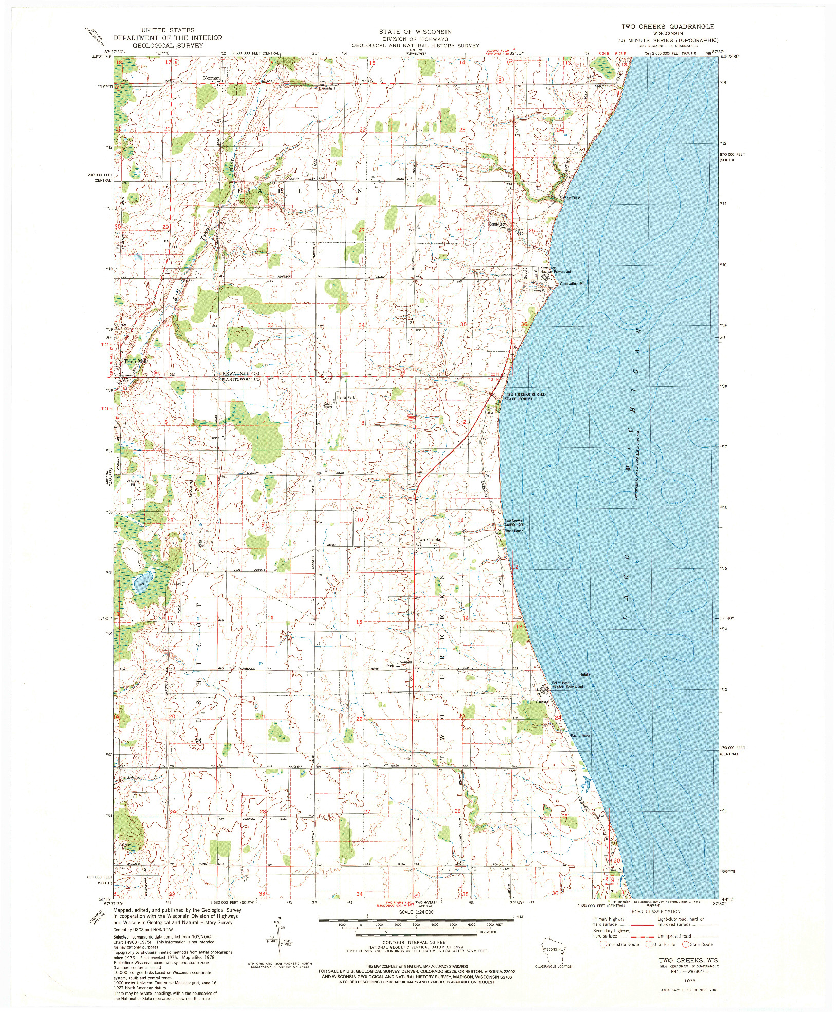 USGS 1:24000-SCALE QUADRANGLE FOR TWO CREEKS, WI 1978