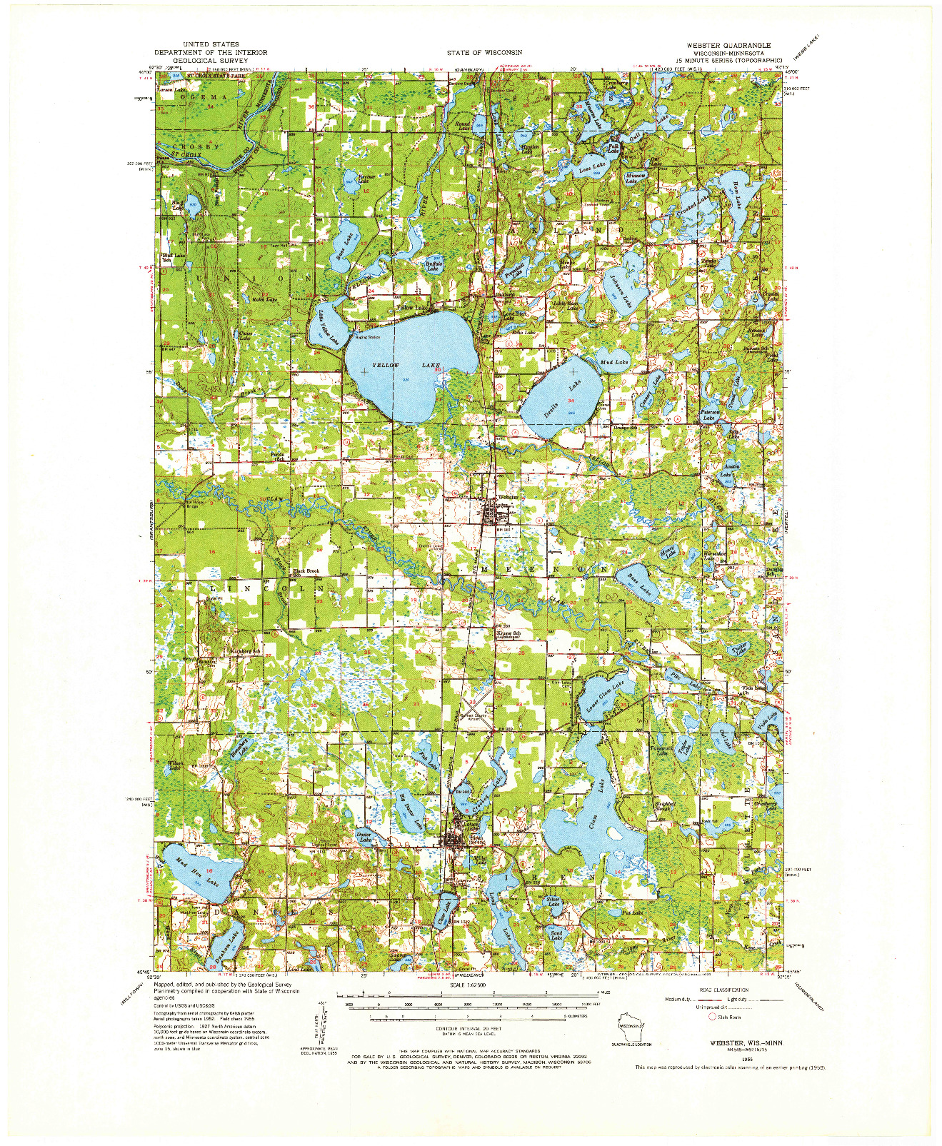 USGS 1:62500-SCALE QUADRANGLE FOR WEBSTER, WI 1955