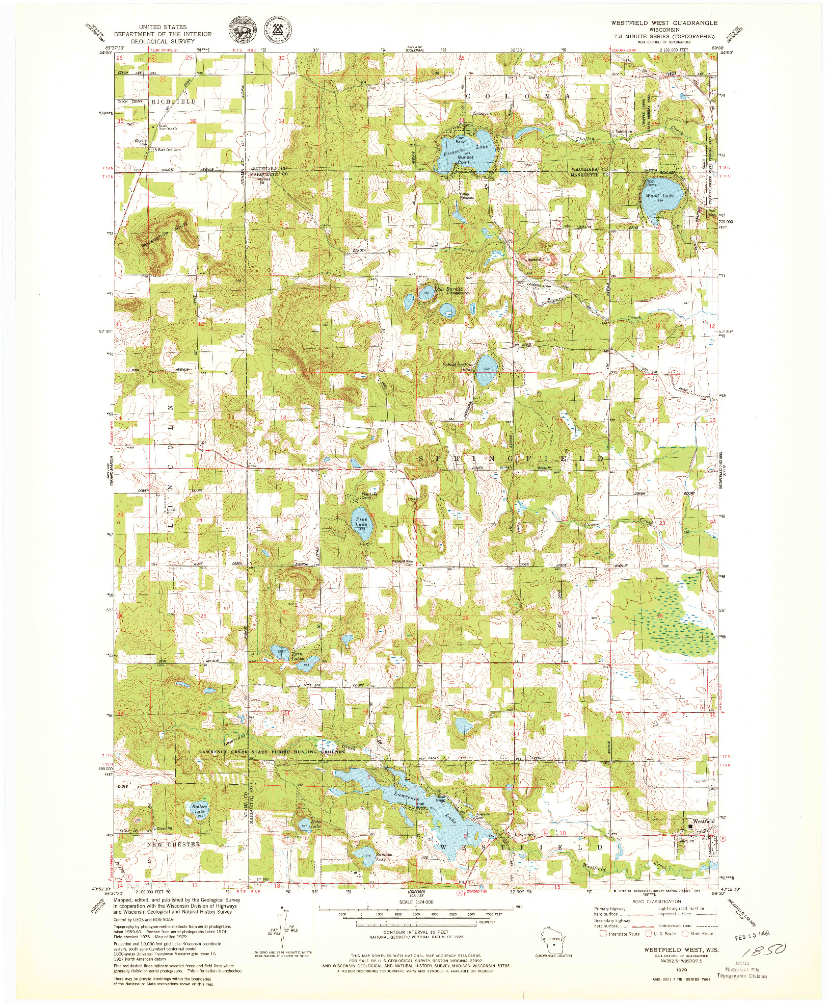 USGS 1:24000-SCALE QUADRANGLE FOR WESTFIELD WEST, WI 1979