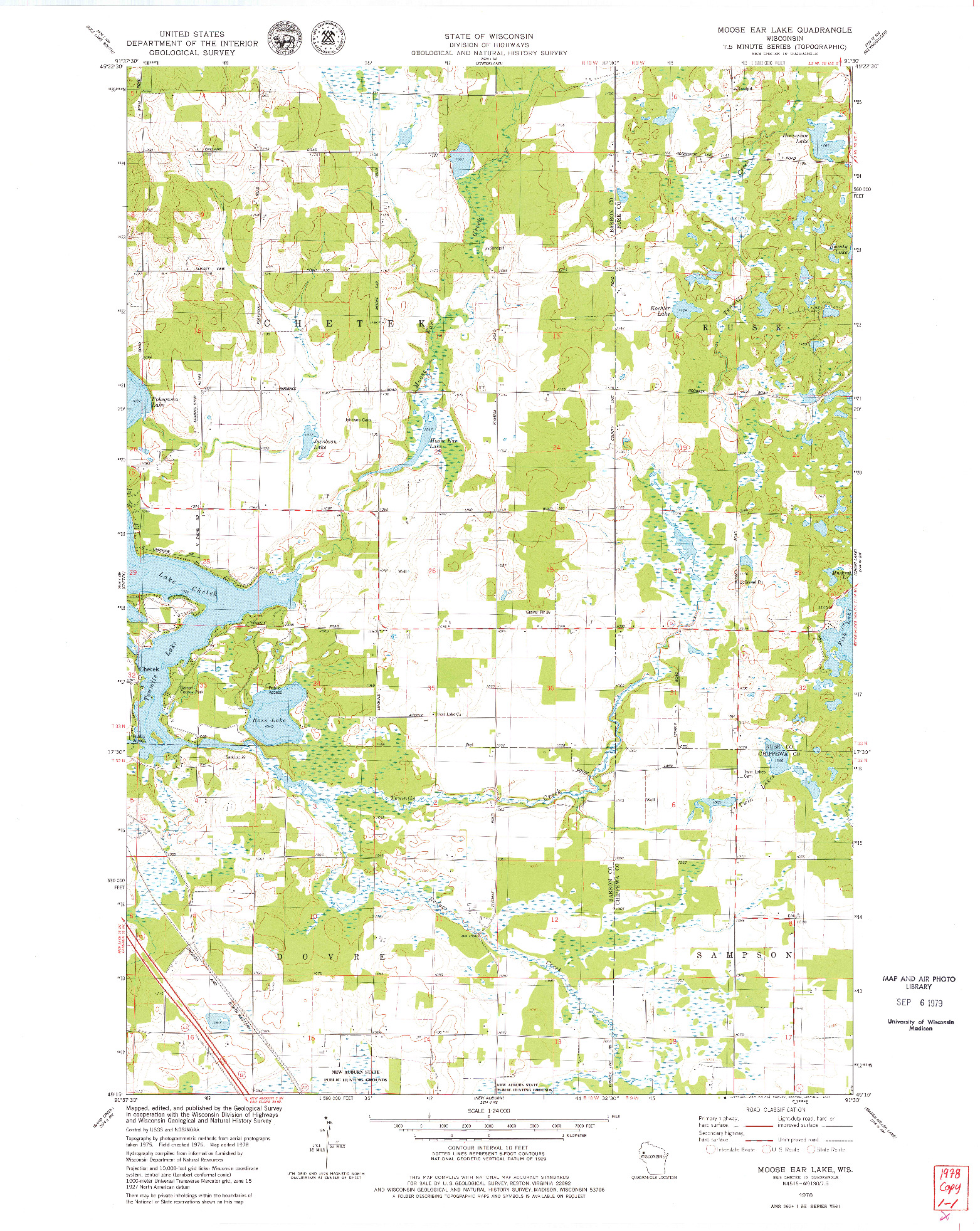 USGS 1:24000-SCALE QUADRANGLE FOR MOOSE EAR LAKE, WI 1978