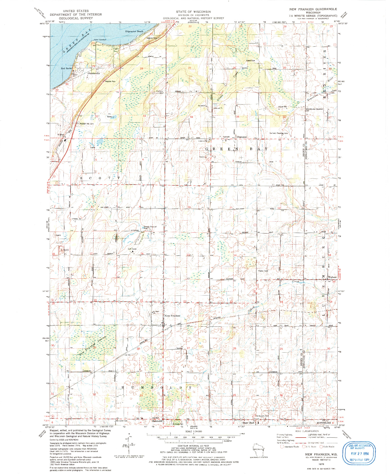 USGS 1:24000-SCALE QUADRANGLE FOR NEW FRANKEN, WI 1978