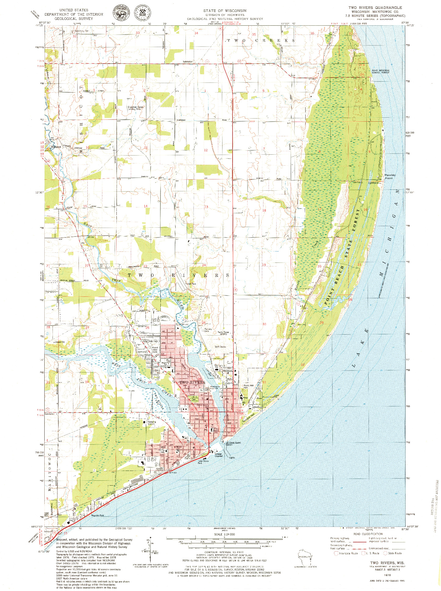 USGS 1:24000-SCALE QUADRANGLE FOR TWO RIVERS, WI 1978