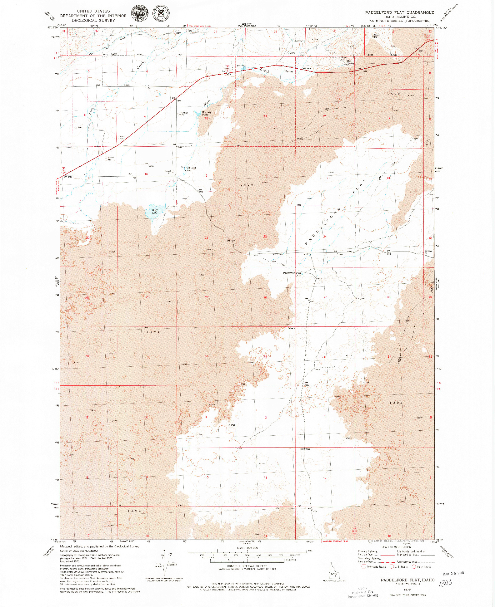USGS 1:24000-SCALE QUADRANGLE FOR PADDELFORD FLAT, ID 1979