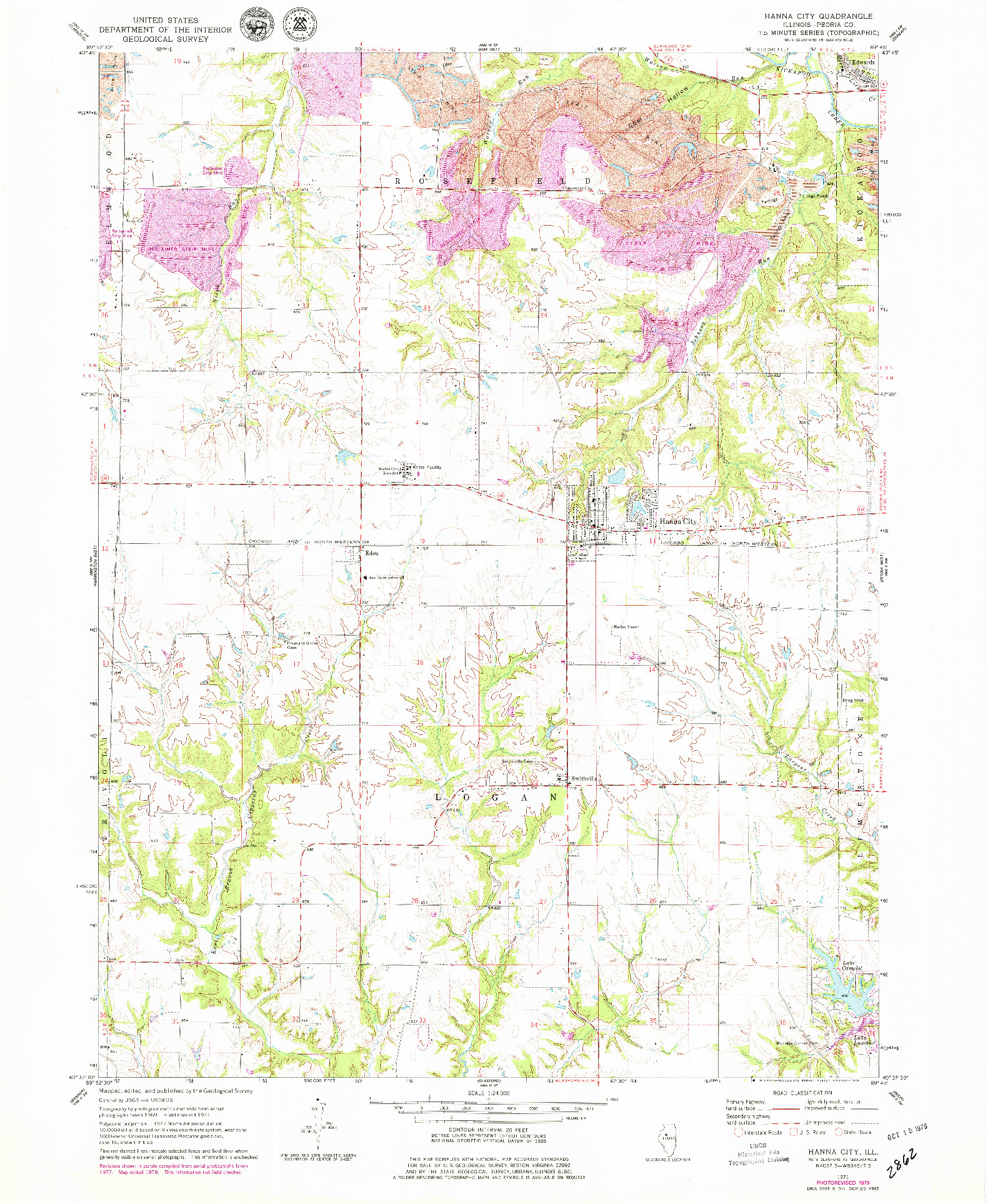 USGS 1:24000-SCALE QUADRANGLE FOR HANNA CITY, IL 1971