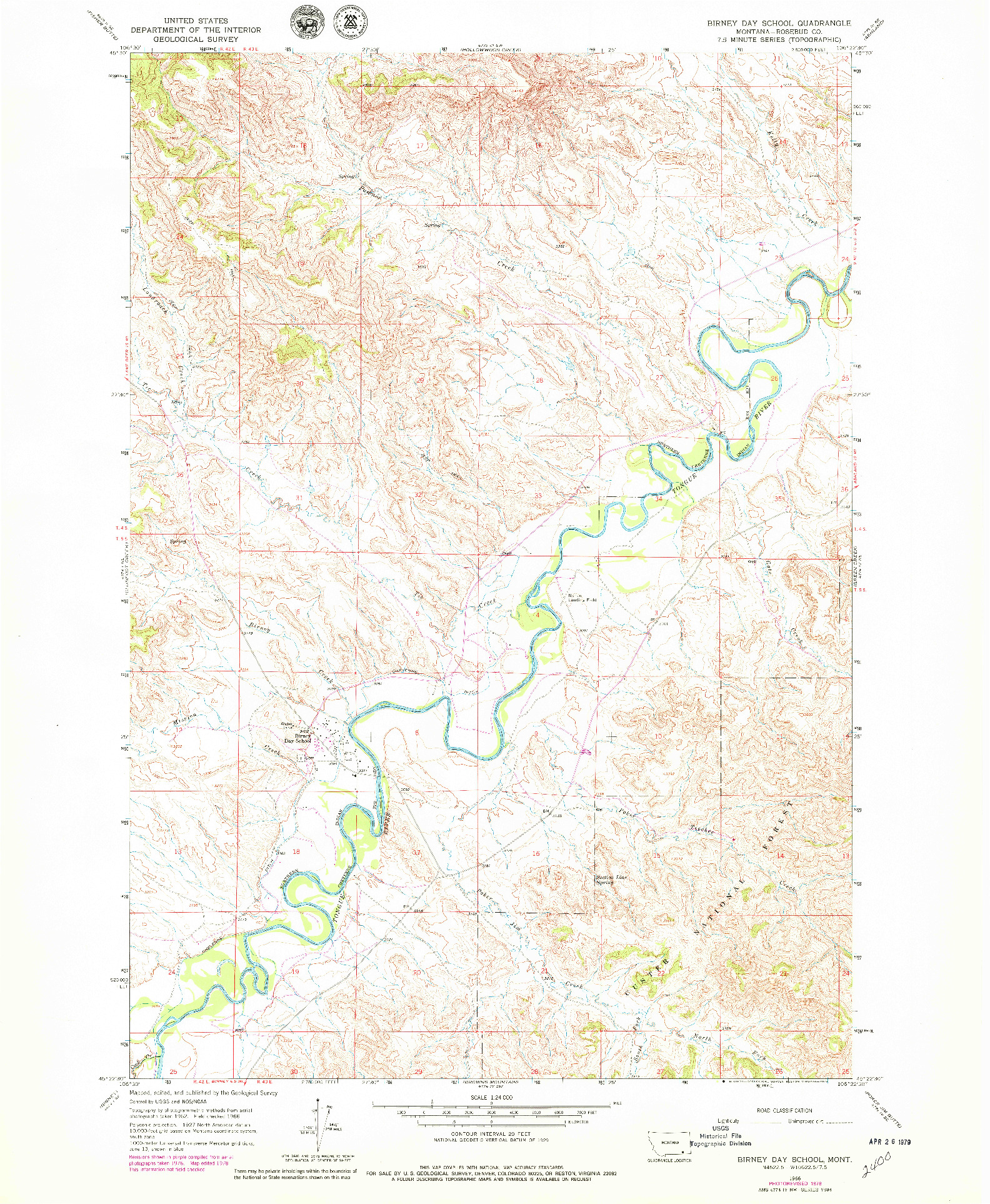 USGS 1:24000-SCALE QUADRANGLE FOR BIRNEY DAY SCHOOL, MT 1966