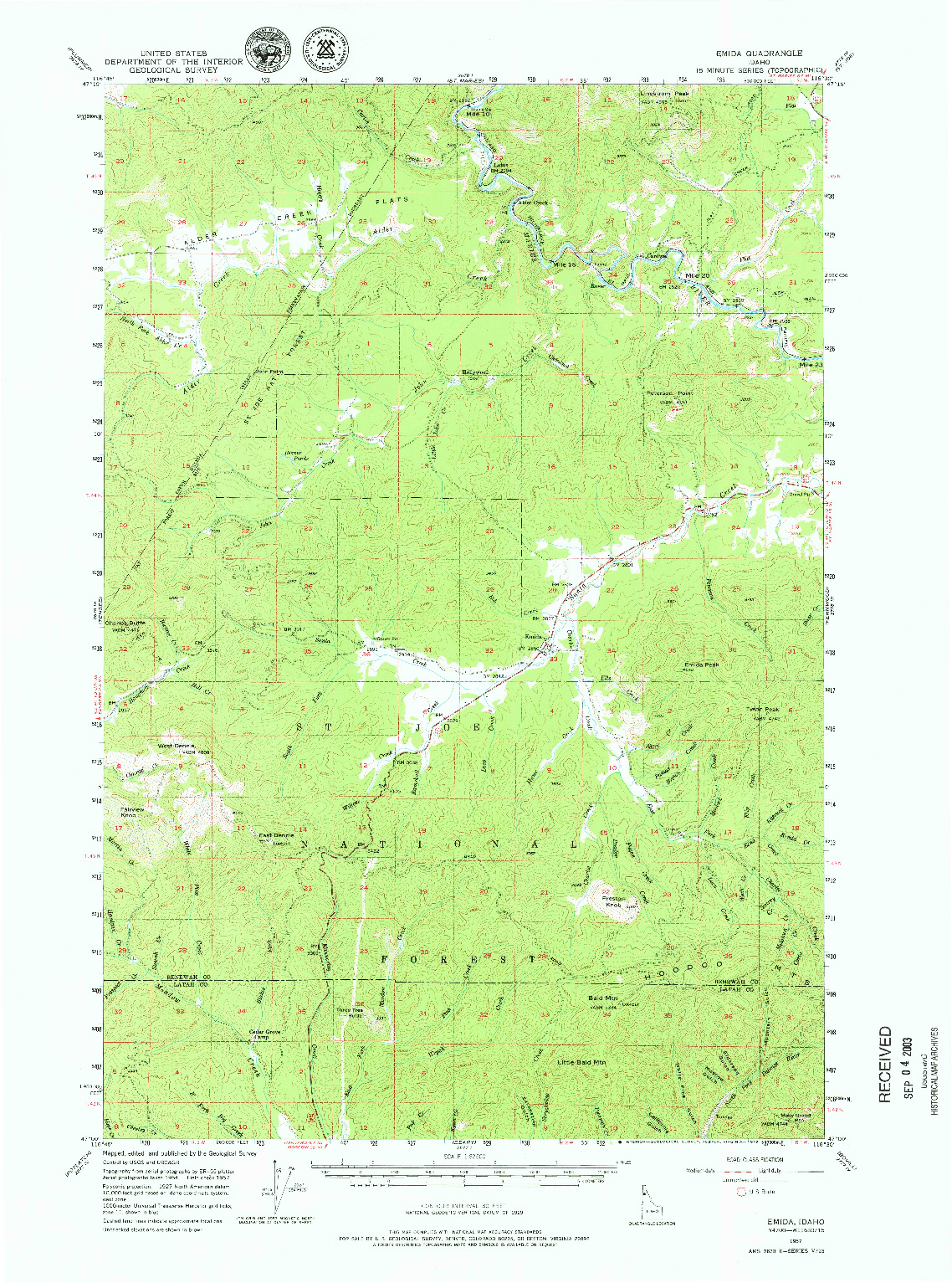 USGS 1:62500-SCALE QUADRANGLE FOR EMIDA, ID 1957