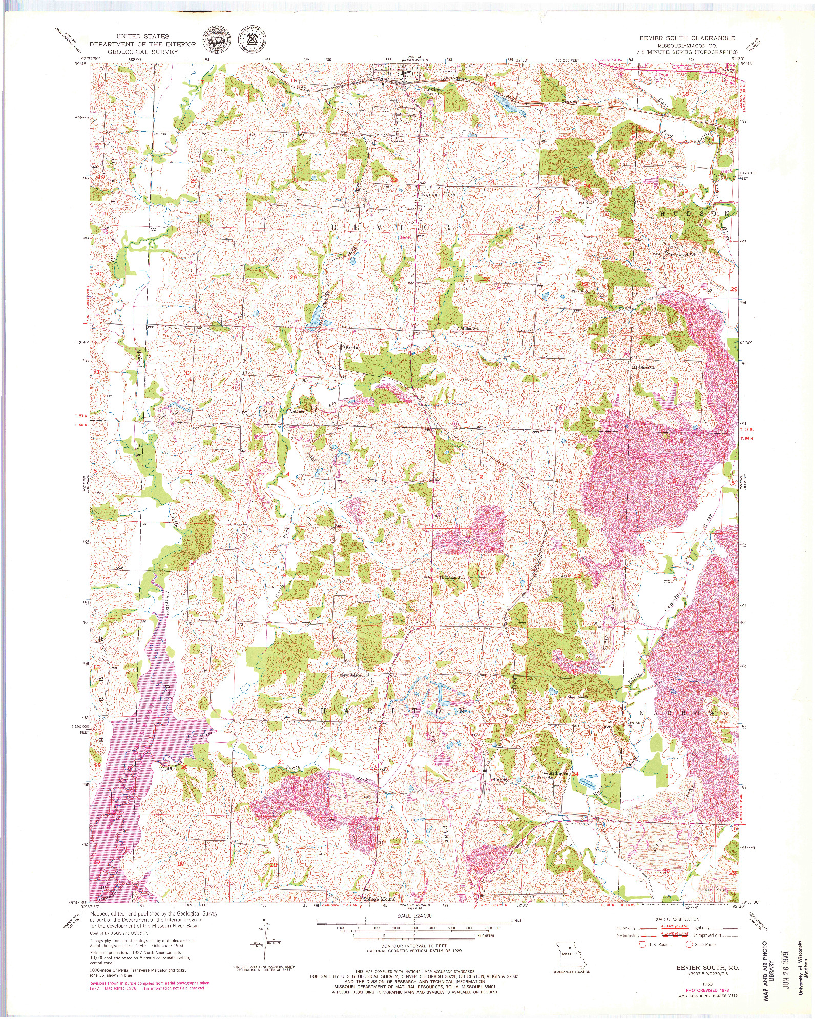 USGS 1:24000-SCALE QUADRANGLE FOR BEVIER SOUTH, MO 1953