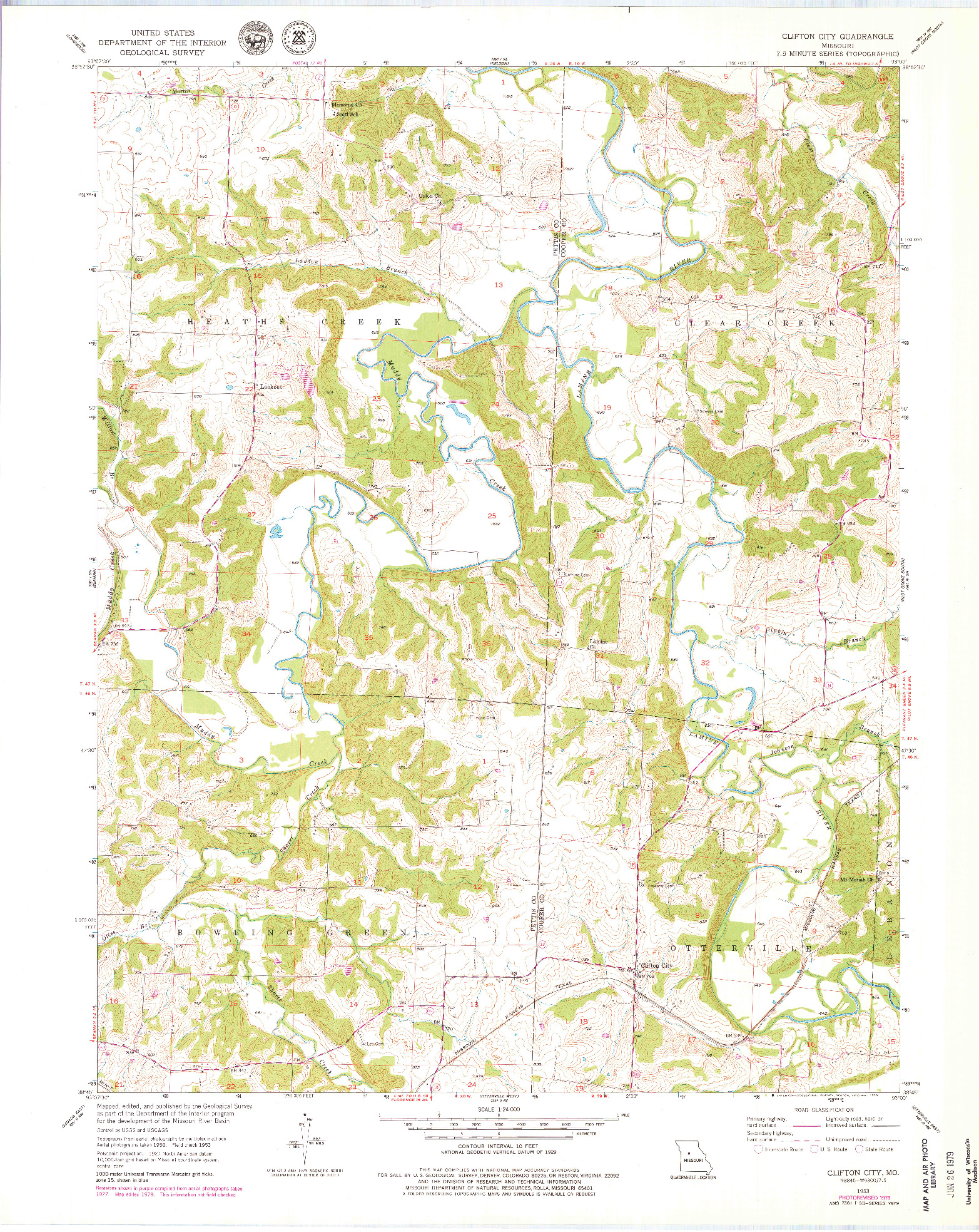 USGS 1:24000-SCALE QUADRANGLE FOR CLIFTON CITY, MO 1953