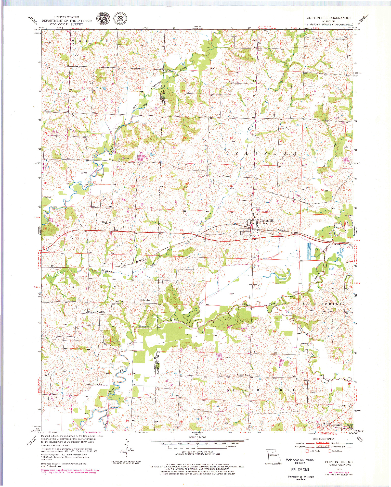 USGS 1:24000-SCALE QUADRANGLE FOR CLIFTON HILL, MO 1953